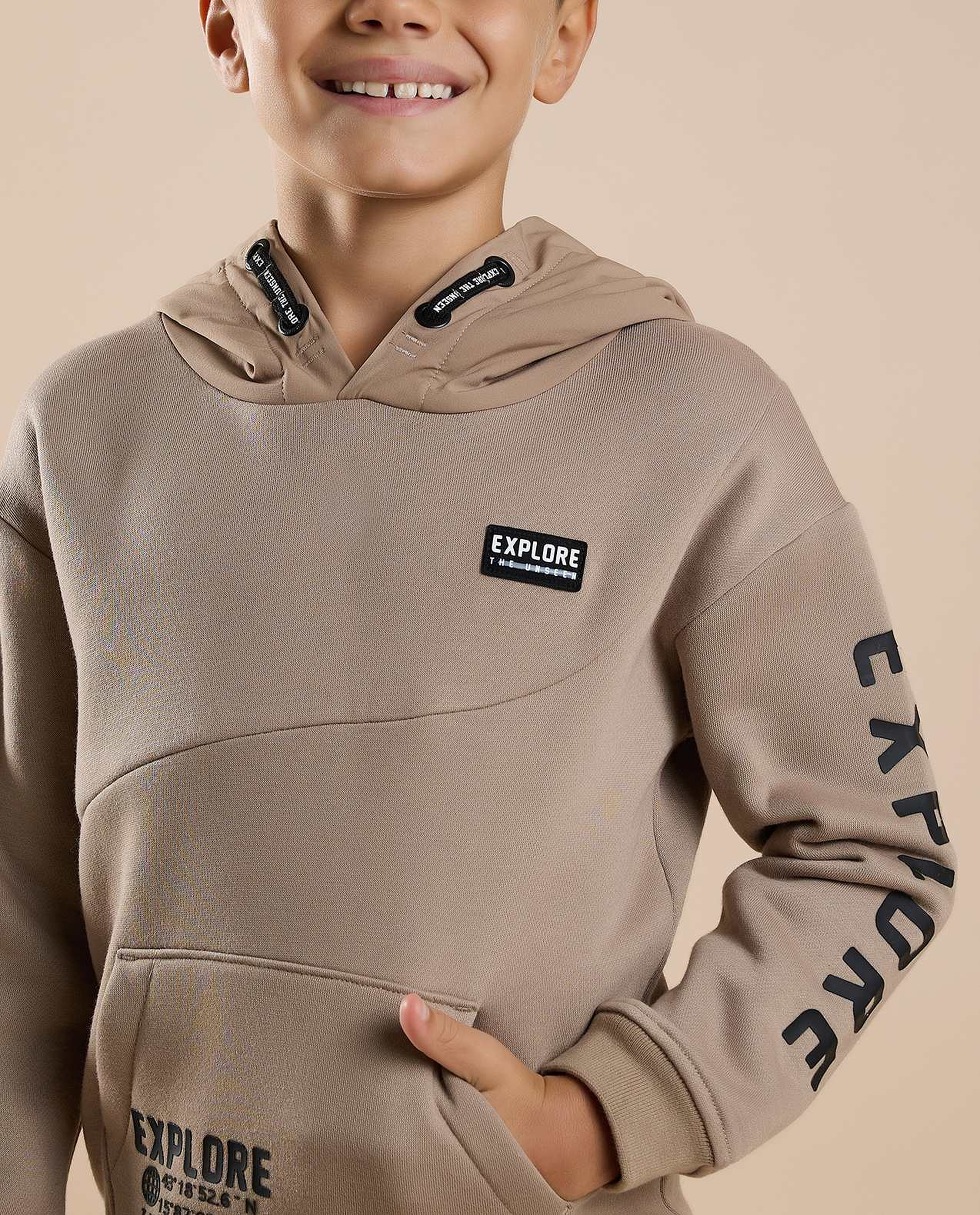 Typography Printed Hoodie with Long Sleeves