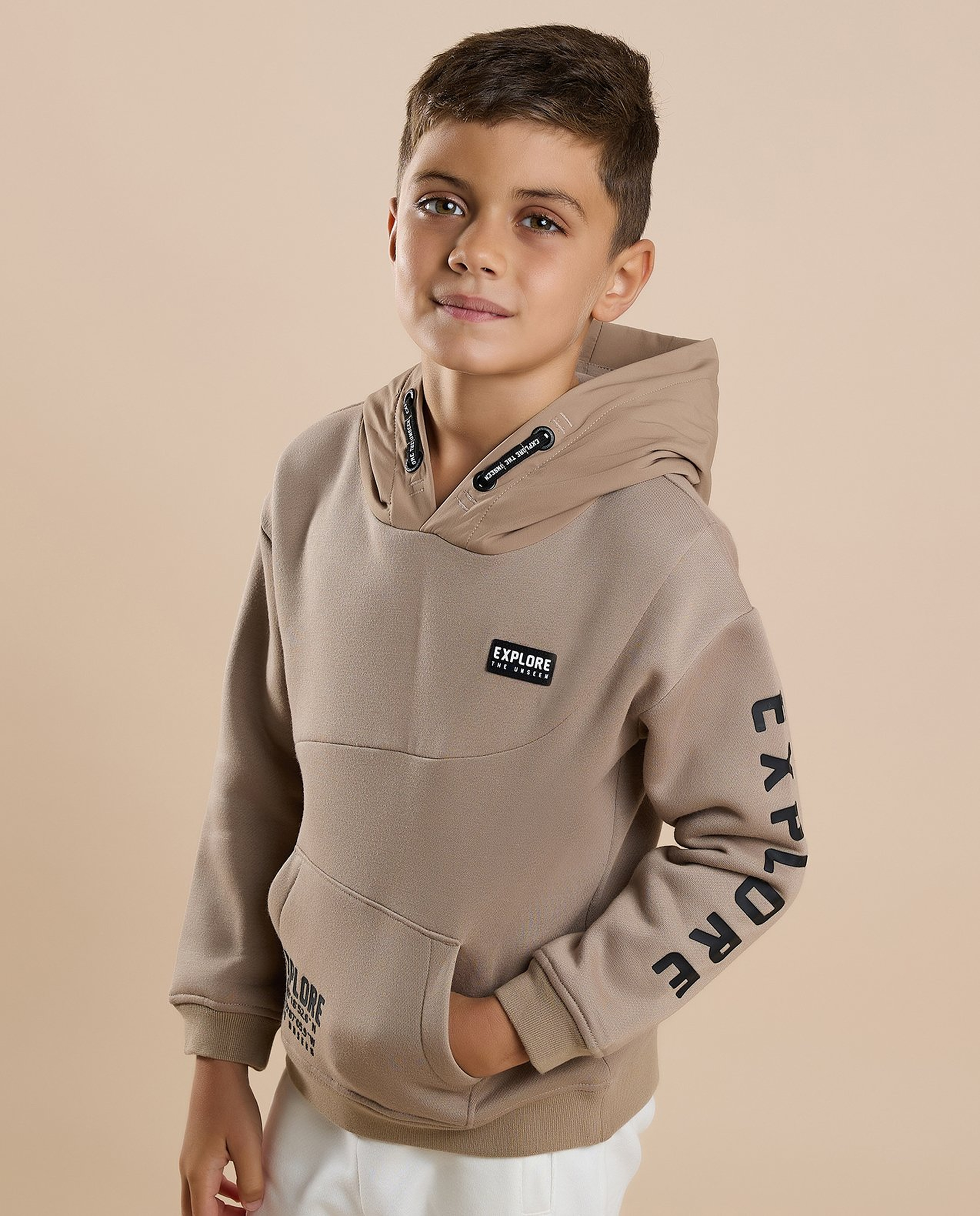 Typography Printed Hoodie with Long Sleeves