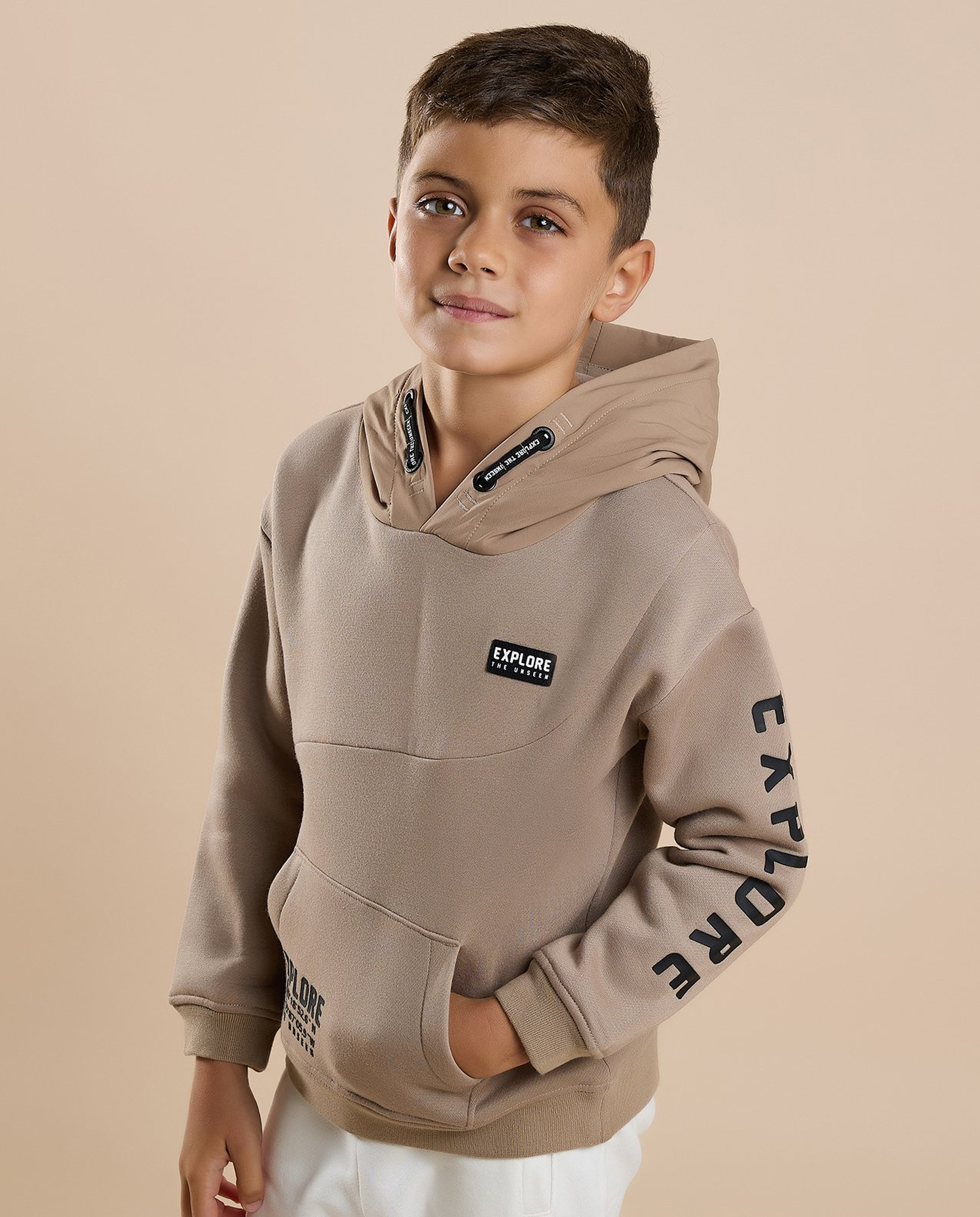 Typography Printed Hoodie with Long Sleeves