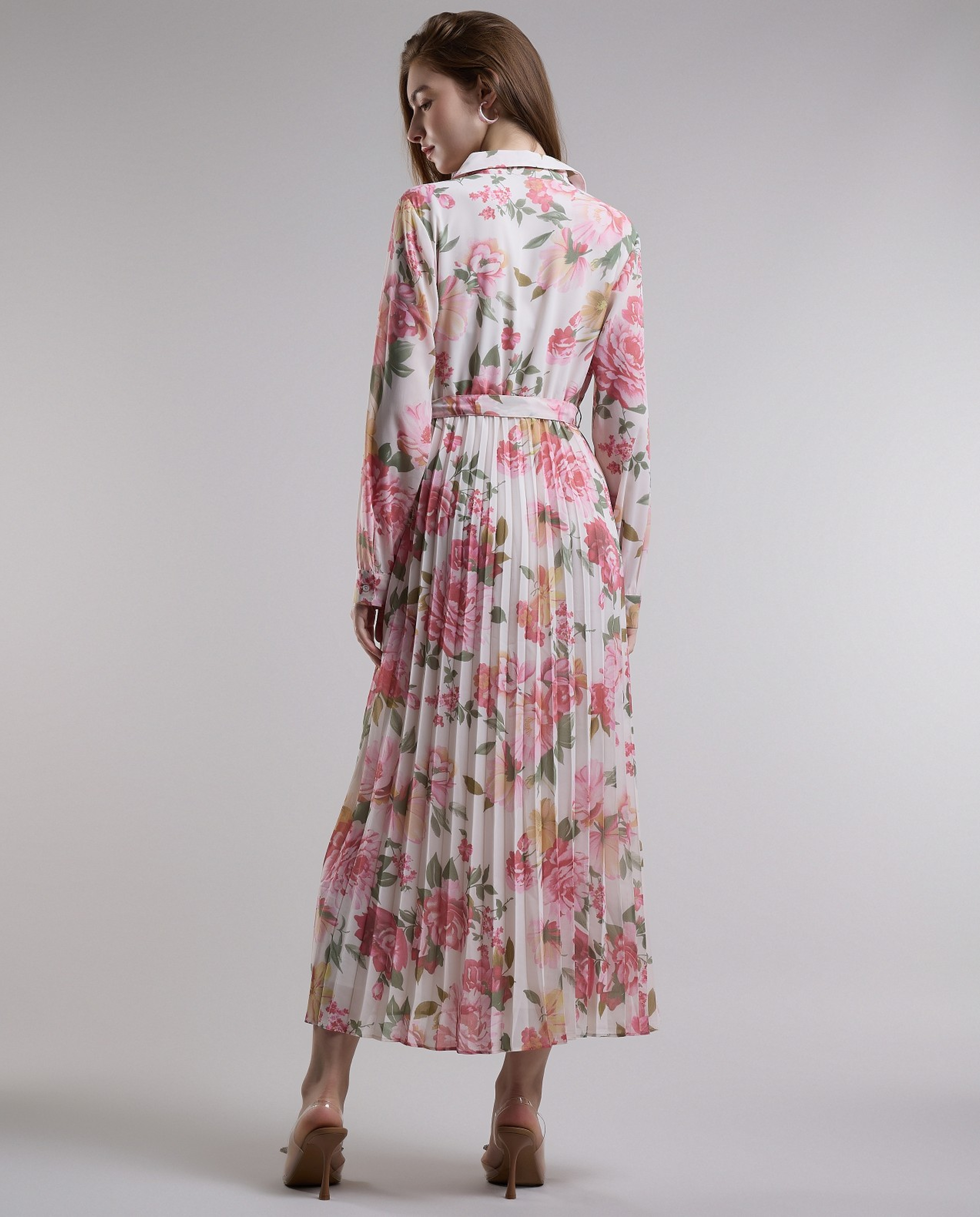 Floral Print Shirt Dress with Long Sleeves