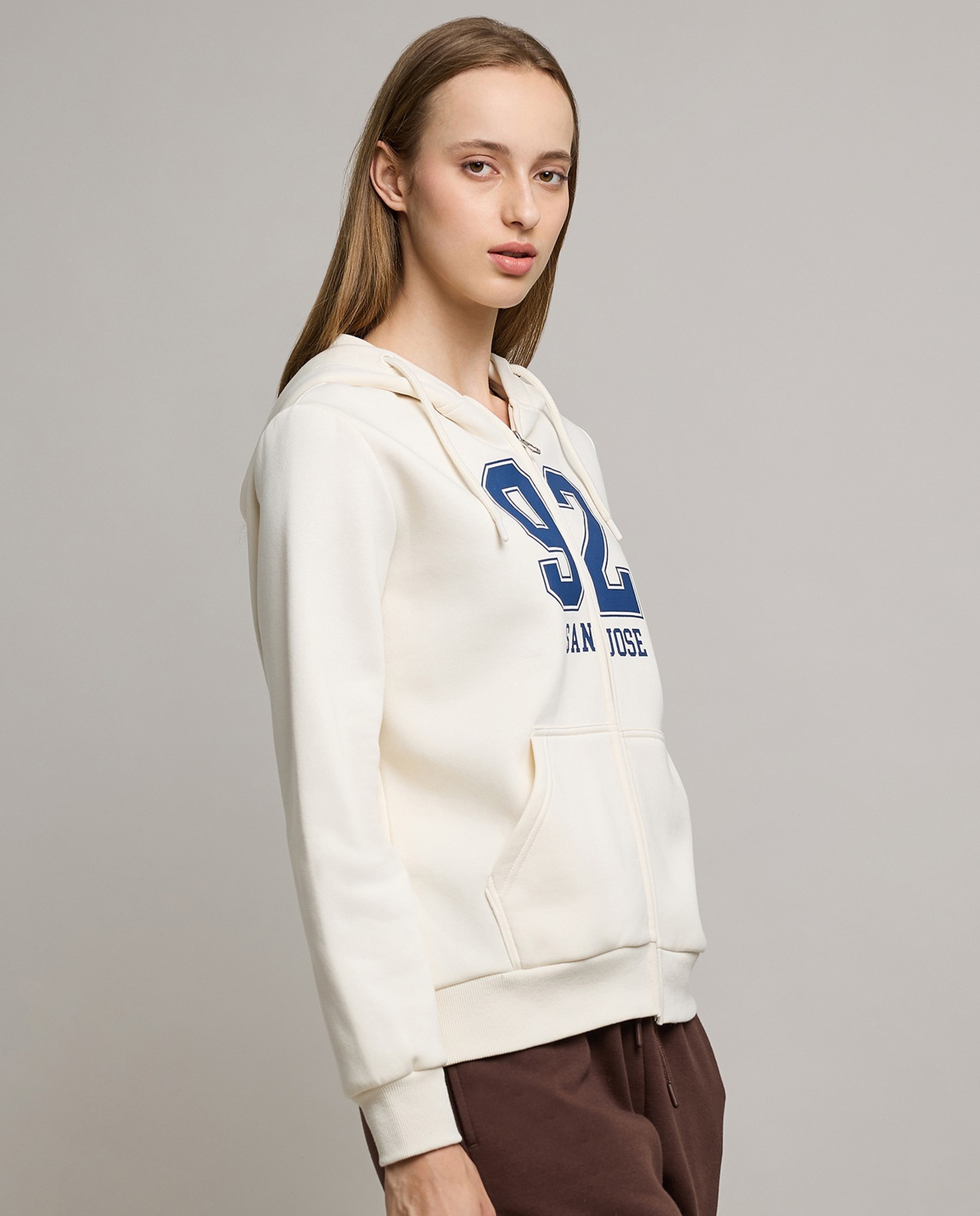 Typography Print Hooded Jacket with Zipper Closure