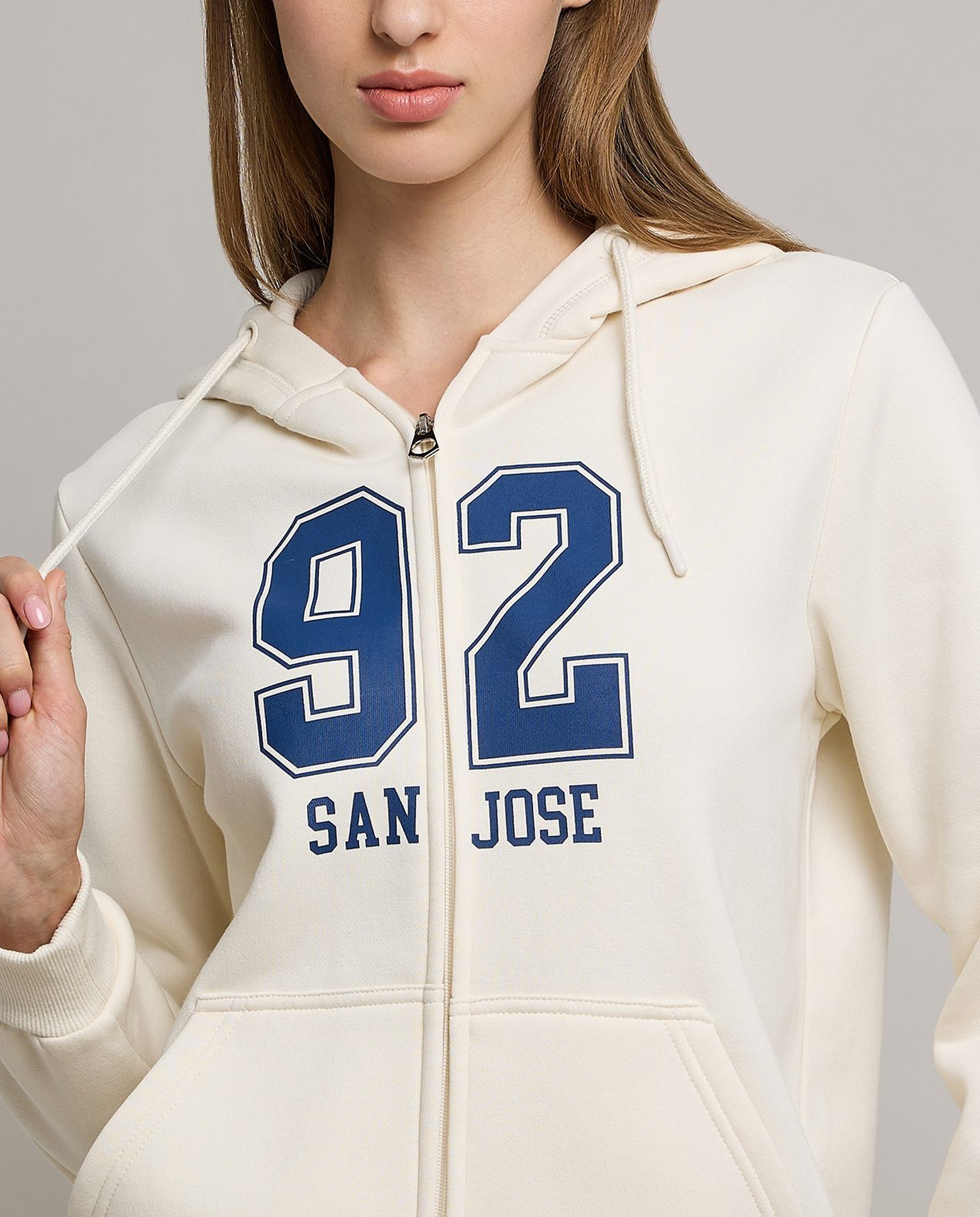 Typography Print Hooded Jacket with Zipper Closure