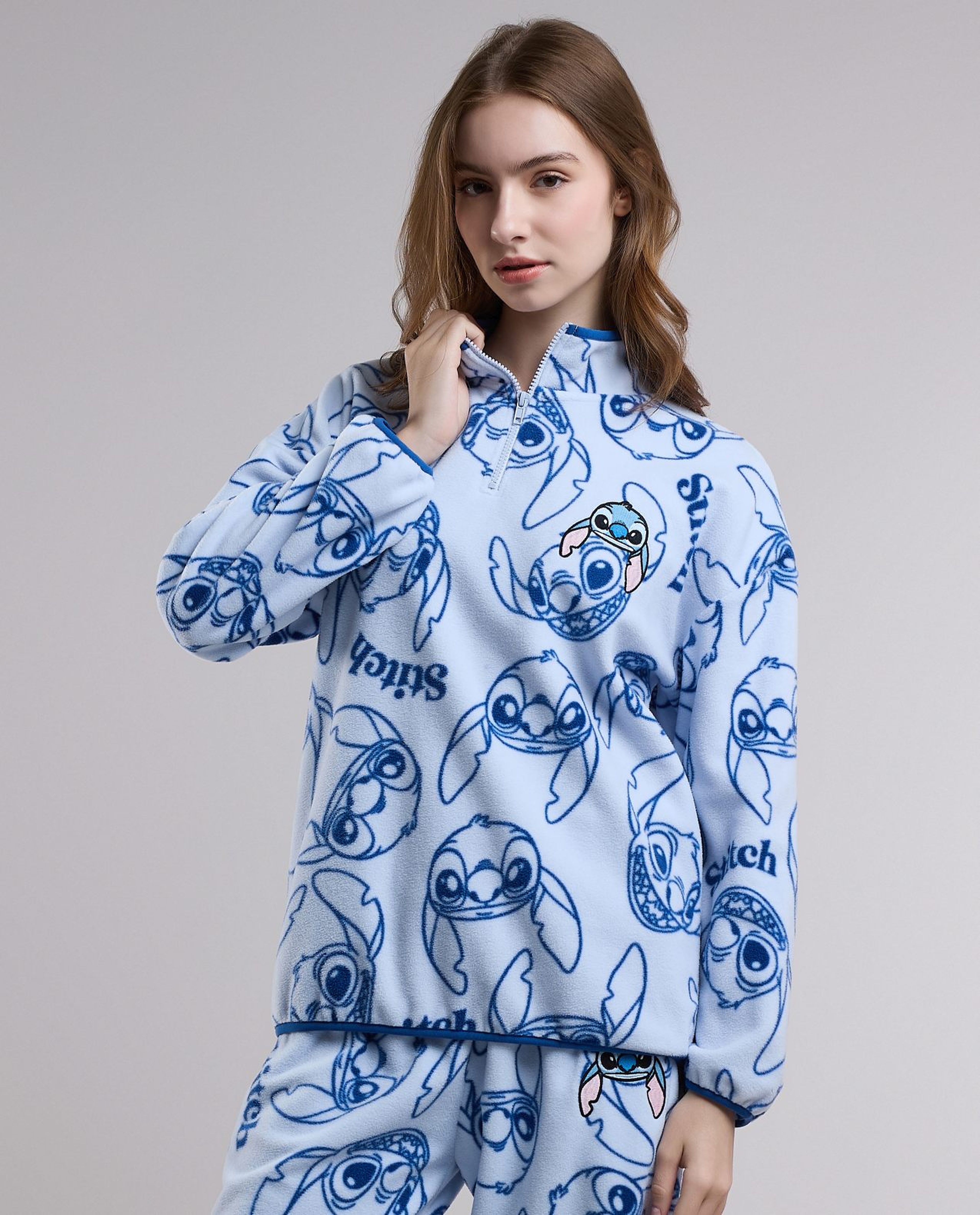 Stitch Printed Plush Pyjama Set