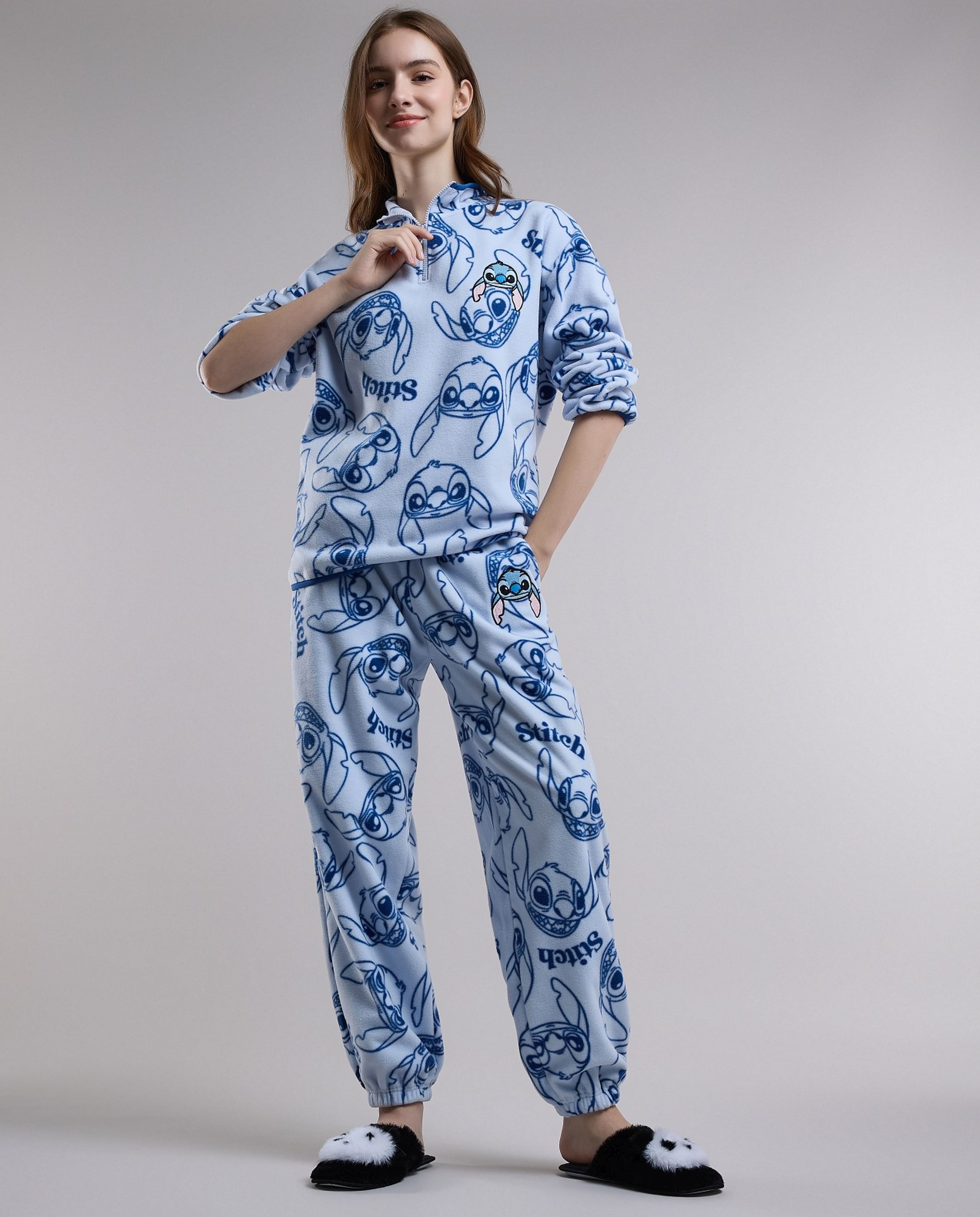 Stitch Printed Plush Pyjama Set