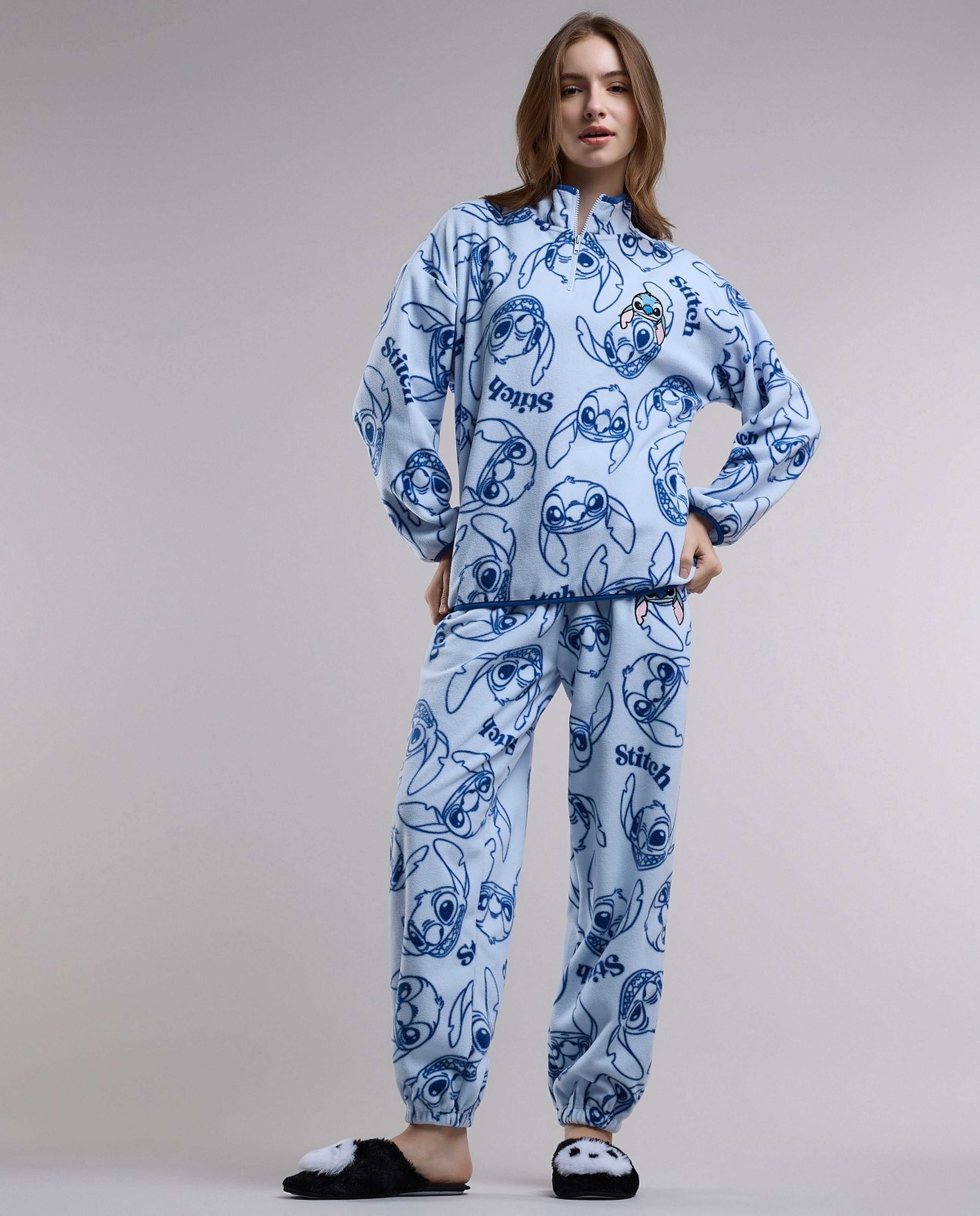 Stitch Printed Plush Pyjama Set