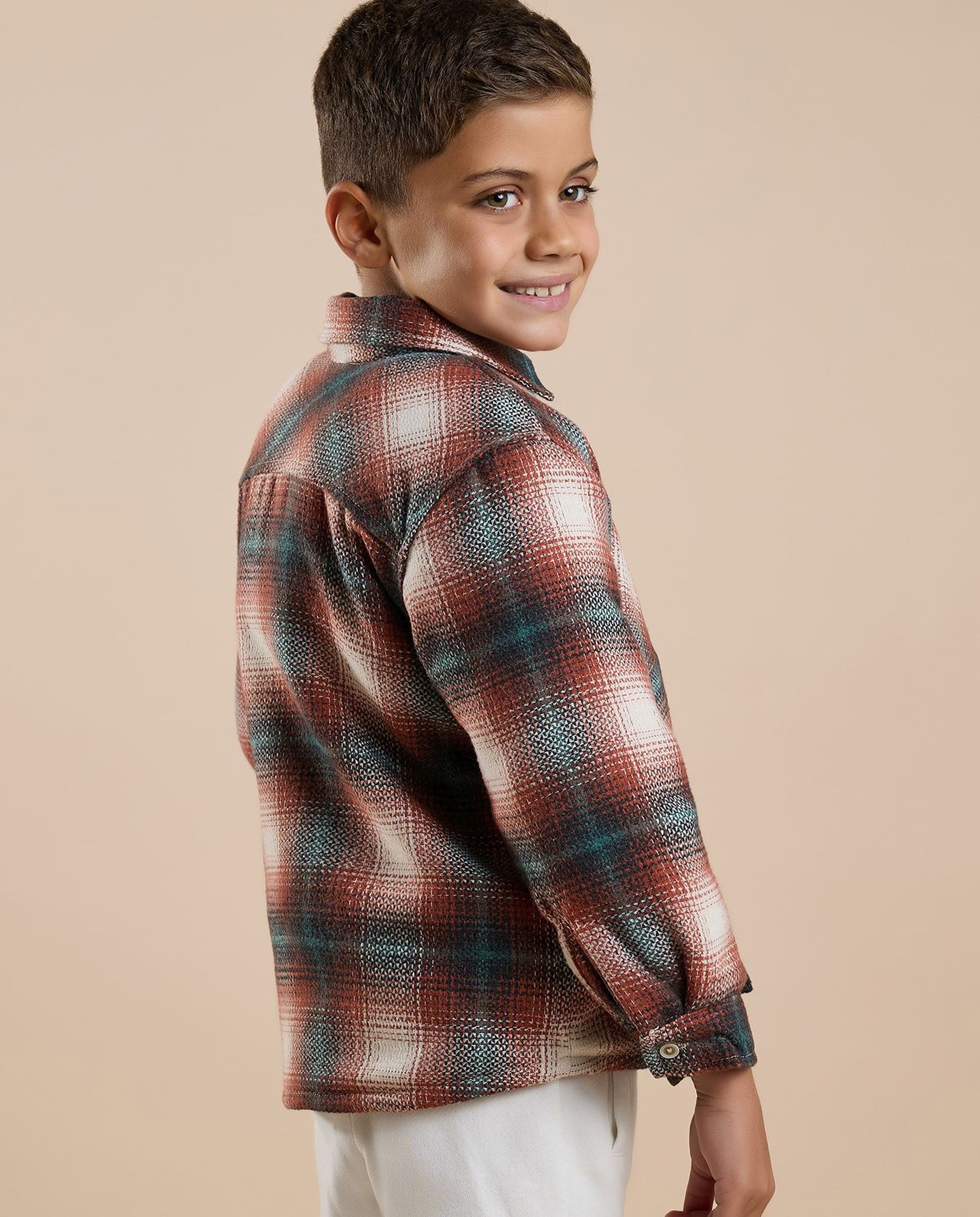 Plaid Shirt with Classic Collar and Long Sleeves