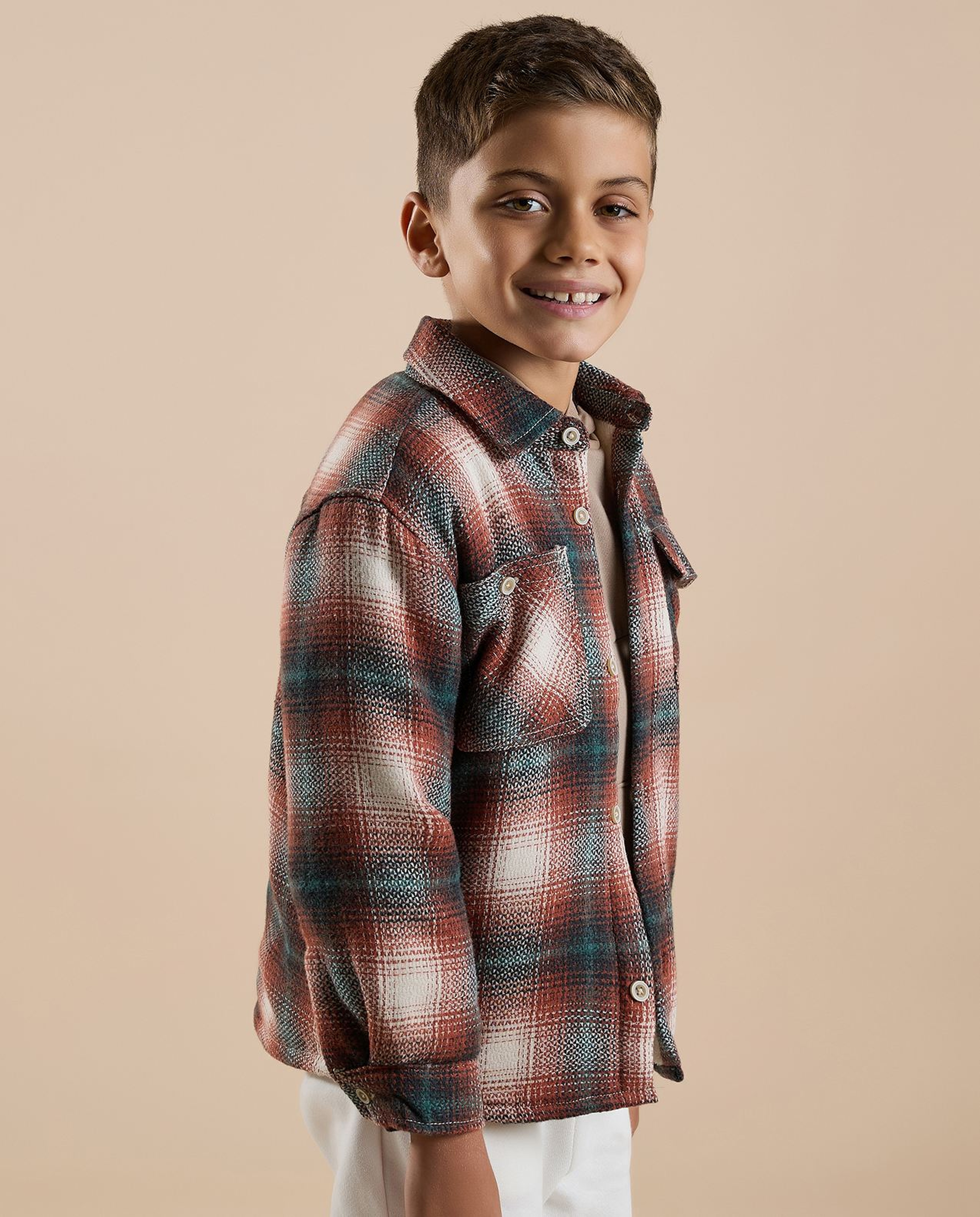 Plaid Shirt with Classic Collar and Long Sleeves