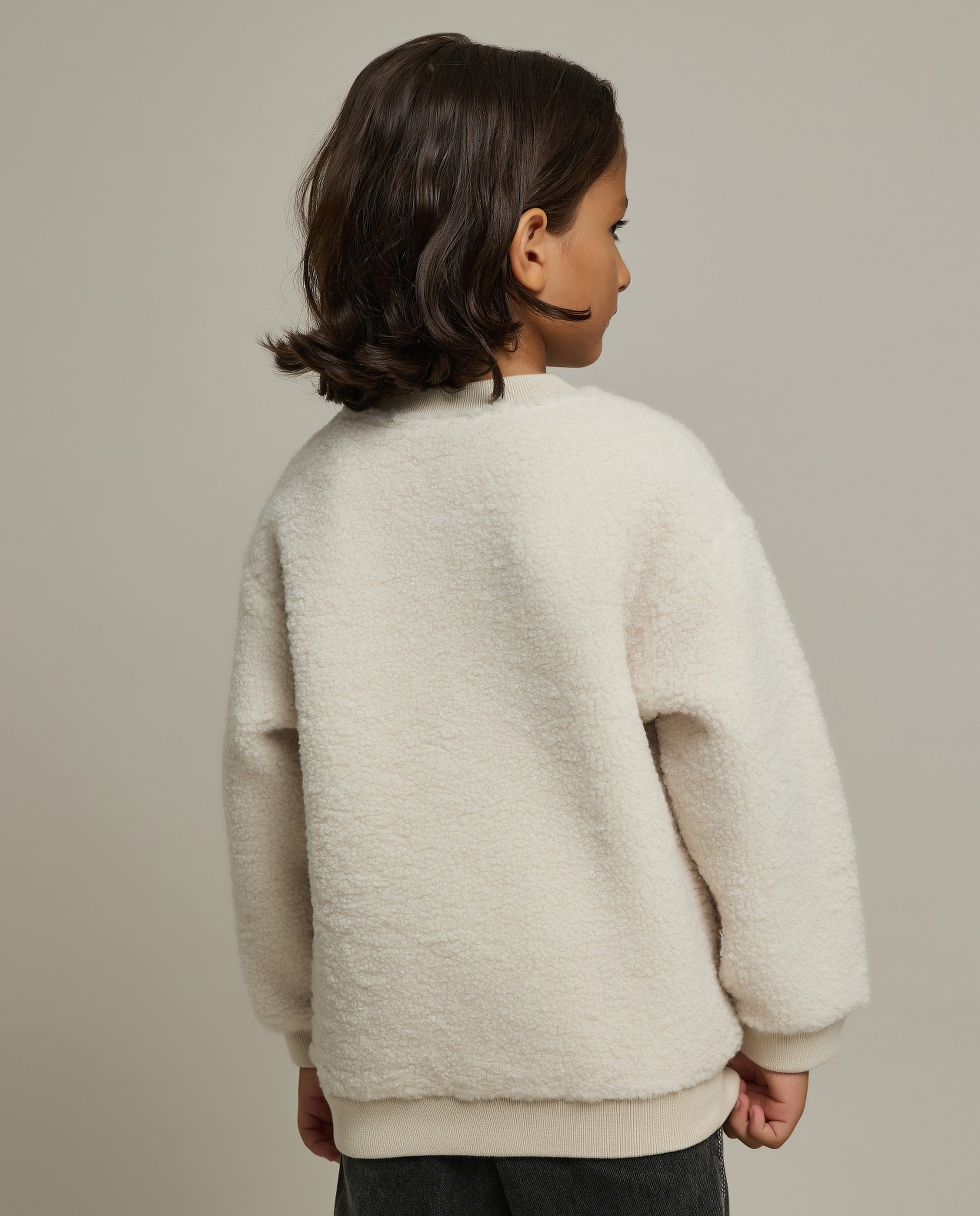 Embroidered Sherpa Sweatshirt with Crew Neck and Long Sleeves