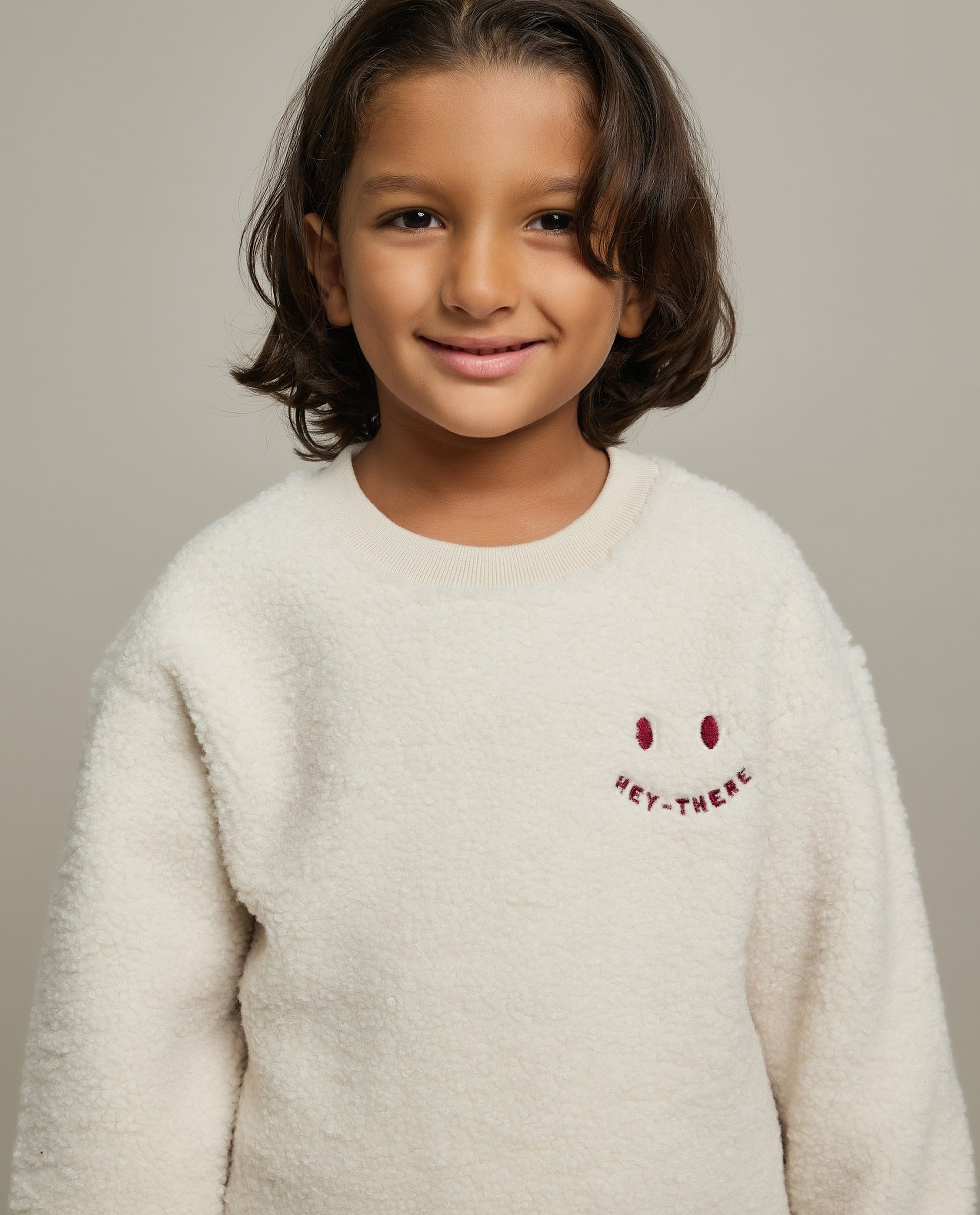 Embroidered Sherpa Sweatshirt with Crew Neck and Long Sleeves