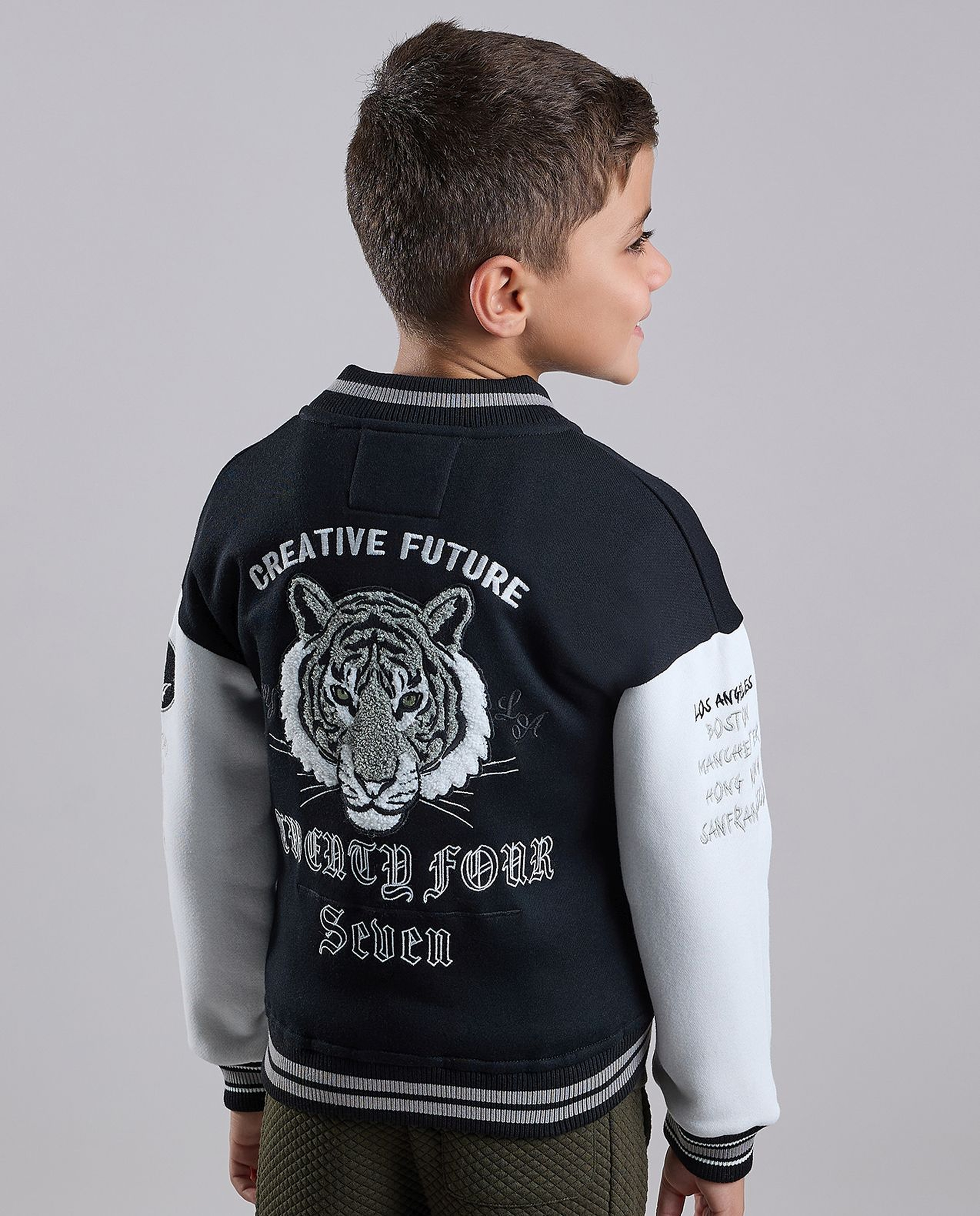 Appliqued Hooded Jacket with Zipper Closure