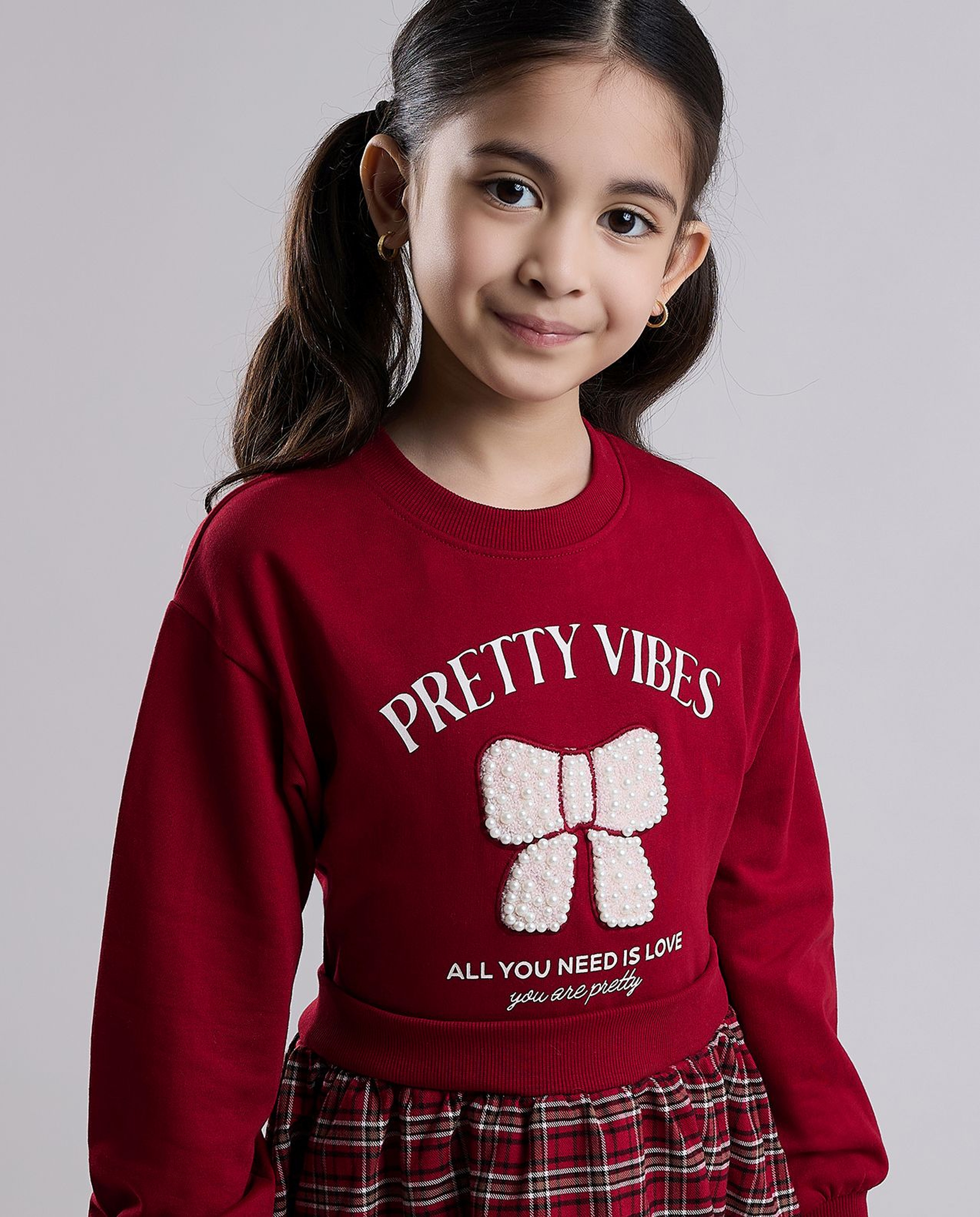 Printed Knit Dress with Crew Neck and Long Sleeves