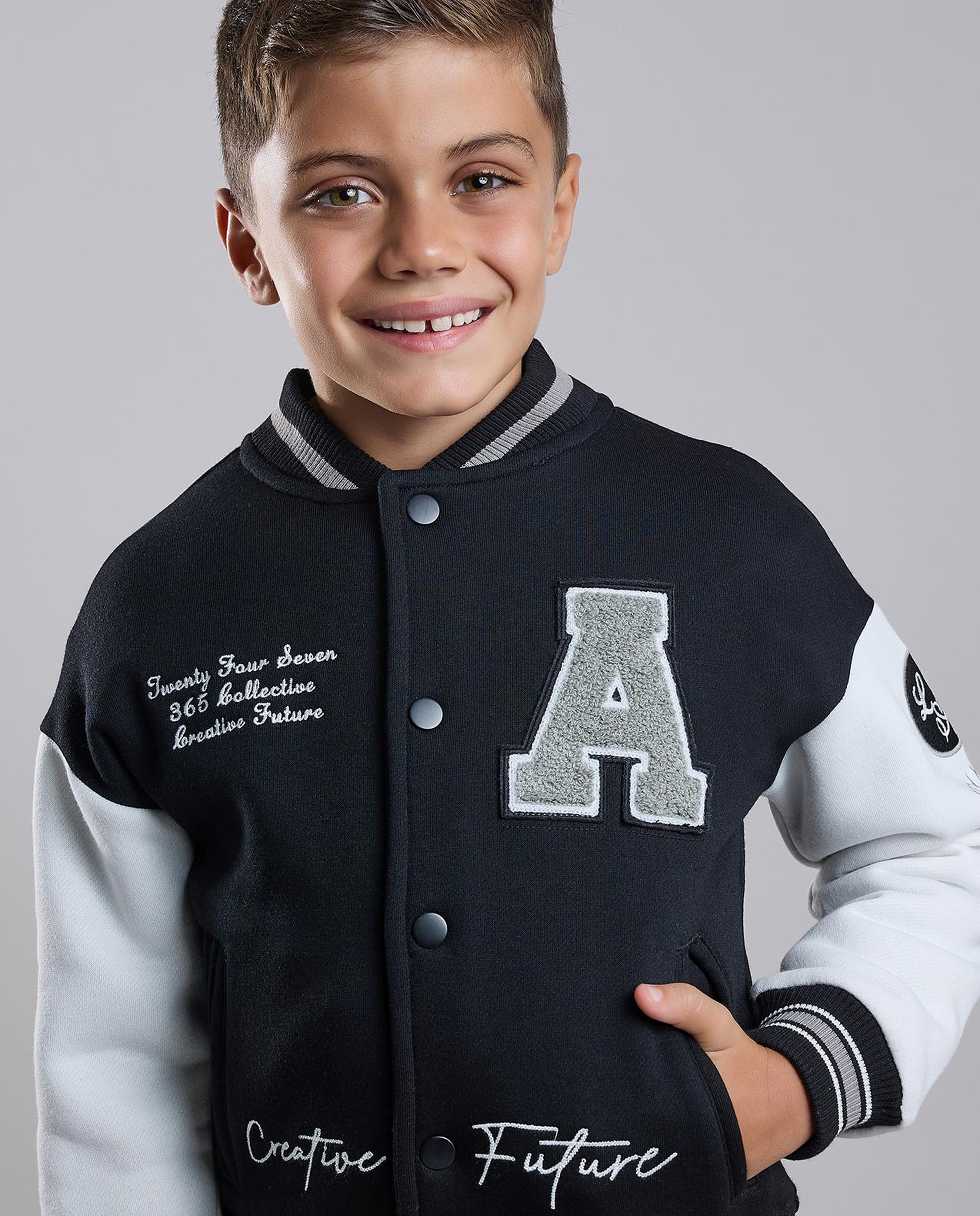 Appliqued Hooded Jacket with Zipper Closure