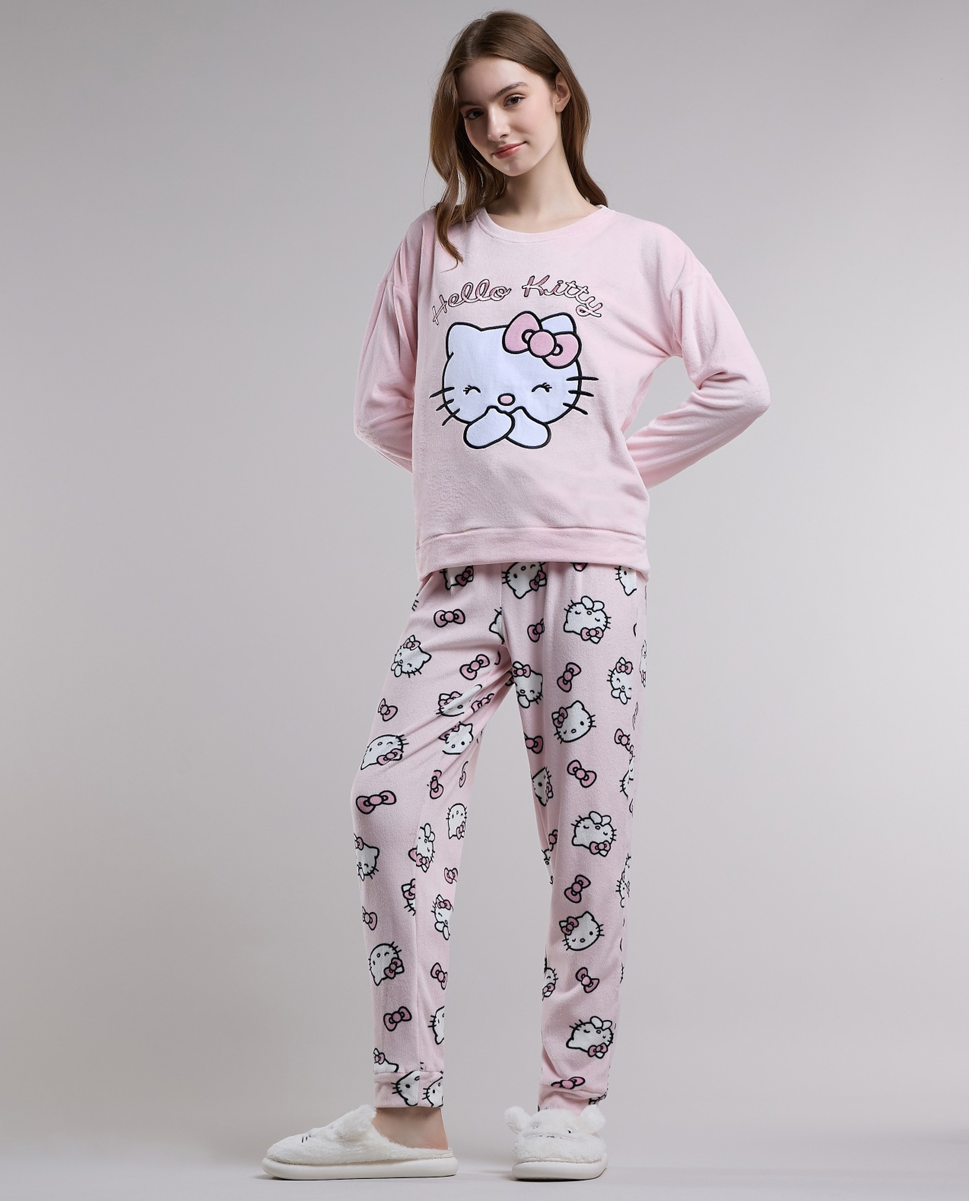 Hello Kitty Printed Plush Pyjama Set