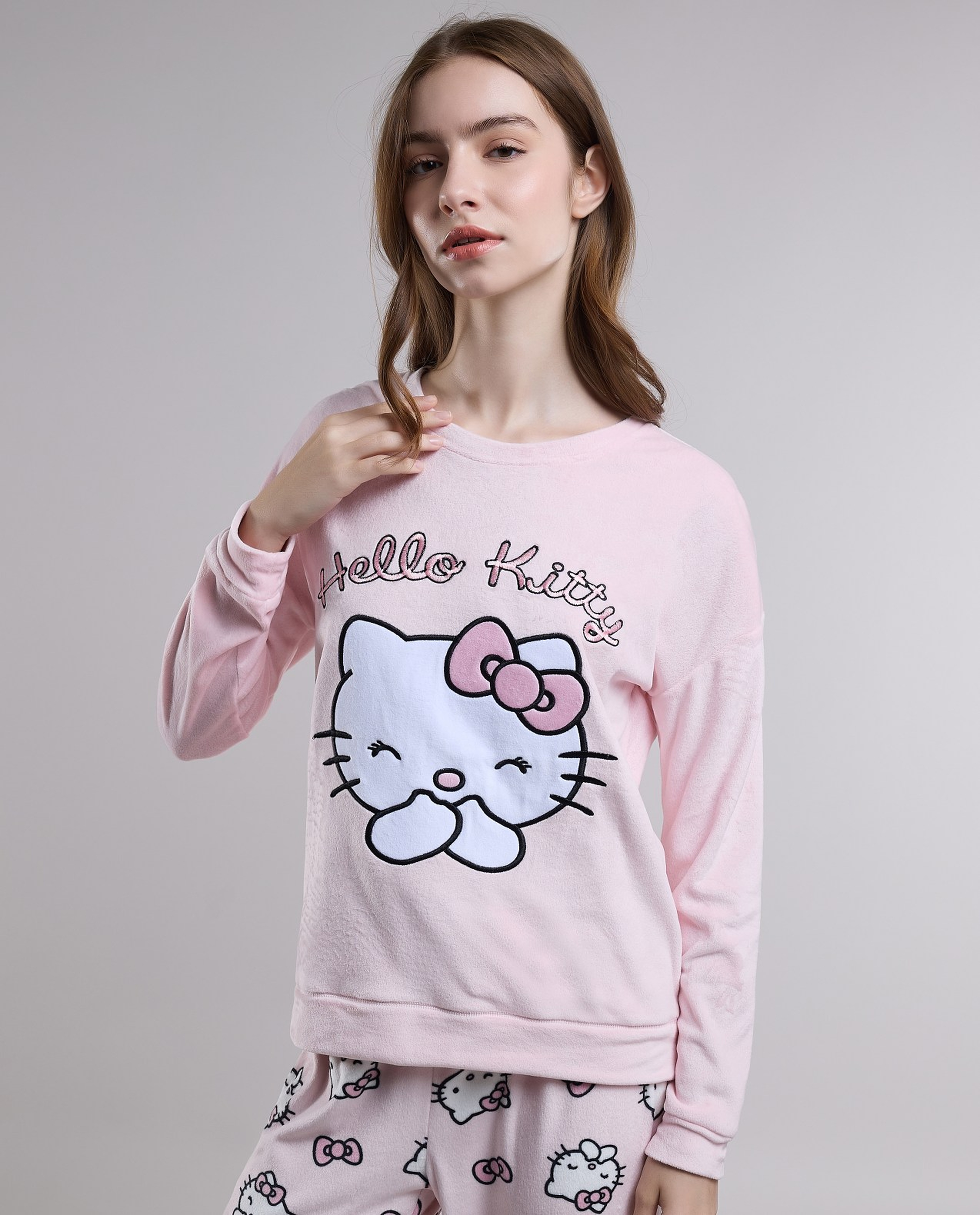 Hello Kitty Printed Plush Pyjama Set