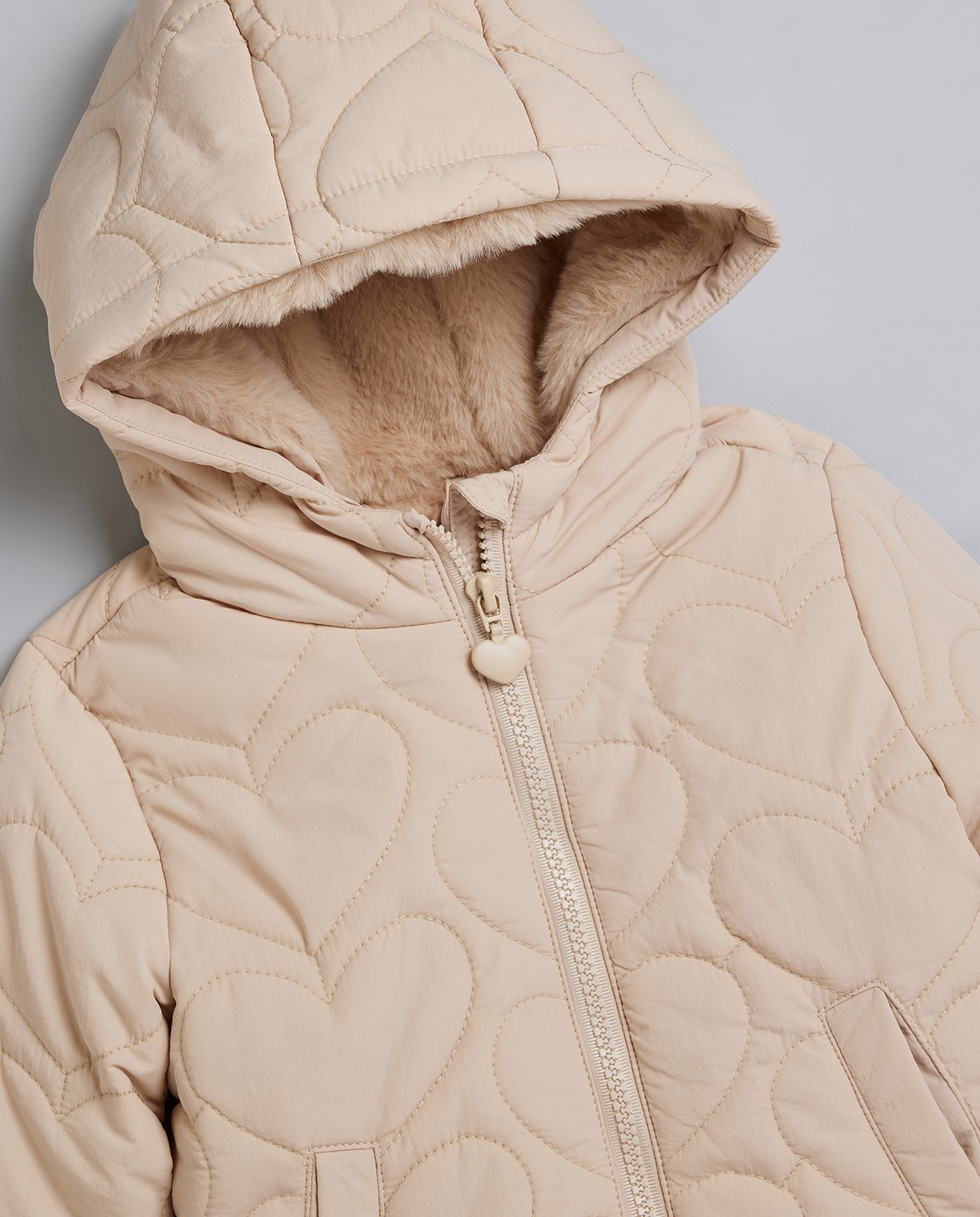 Quilted Hooded Jacket with Zipper Closure