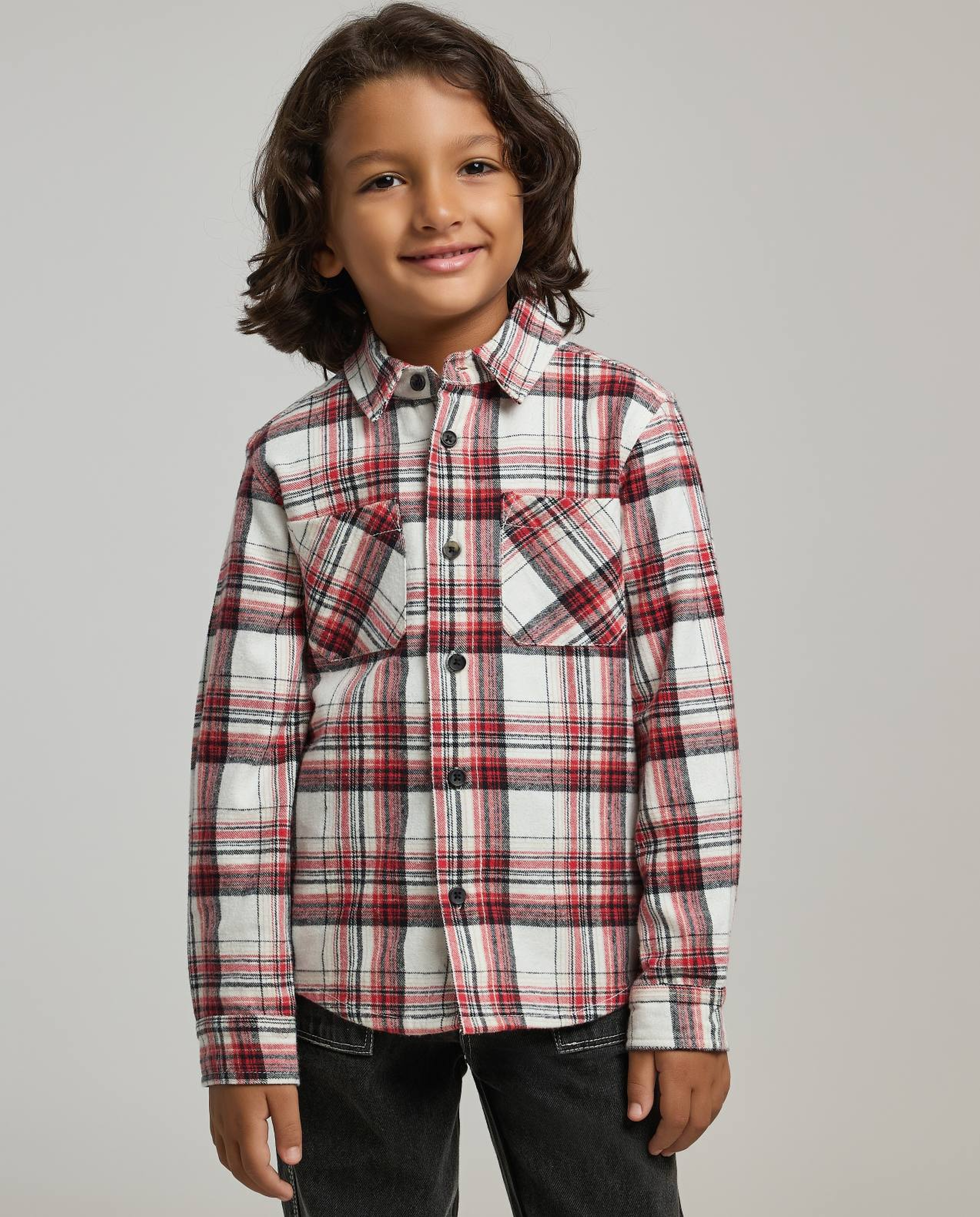 Plaid Shirt with Classic Collar and Long Sleeves