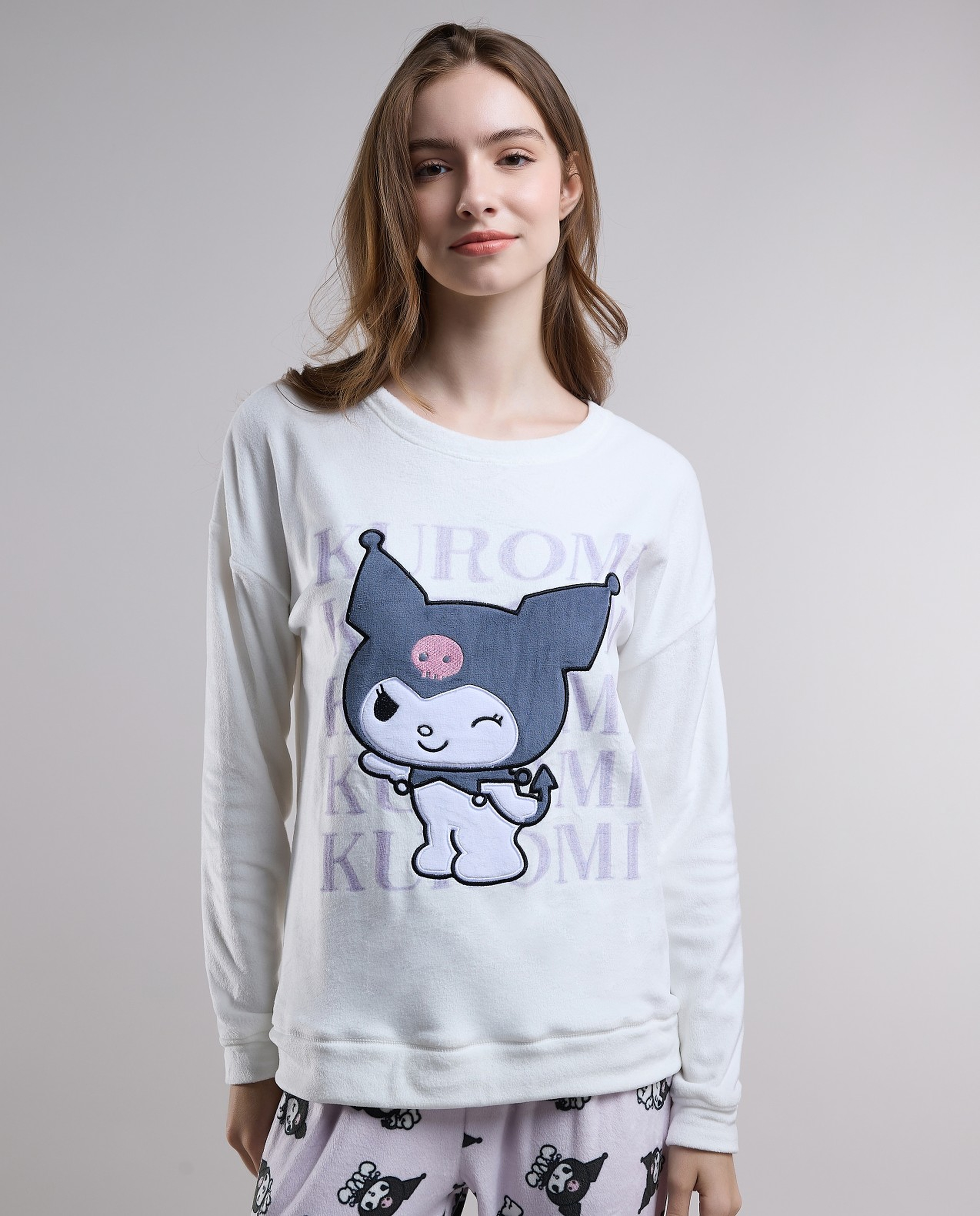 Kuromi Printed Plush Pyjama Set