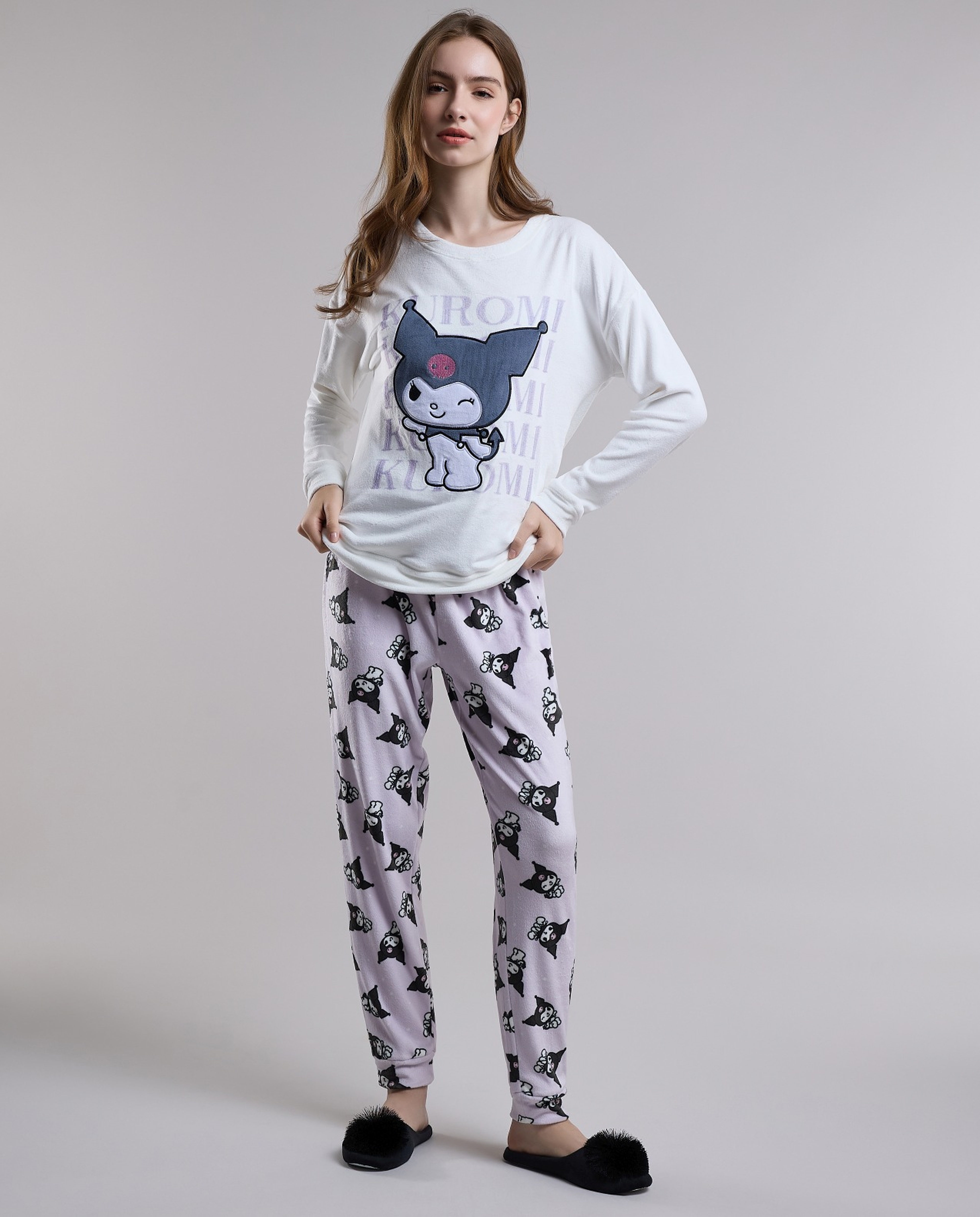 Kuromi Printed Plush Pyjama Set