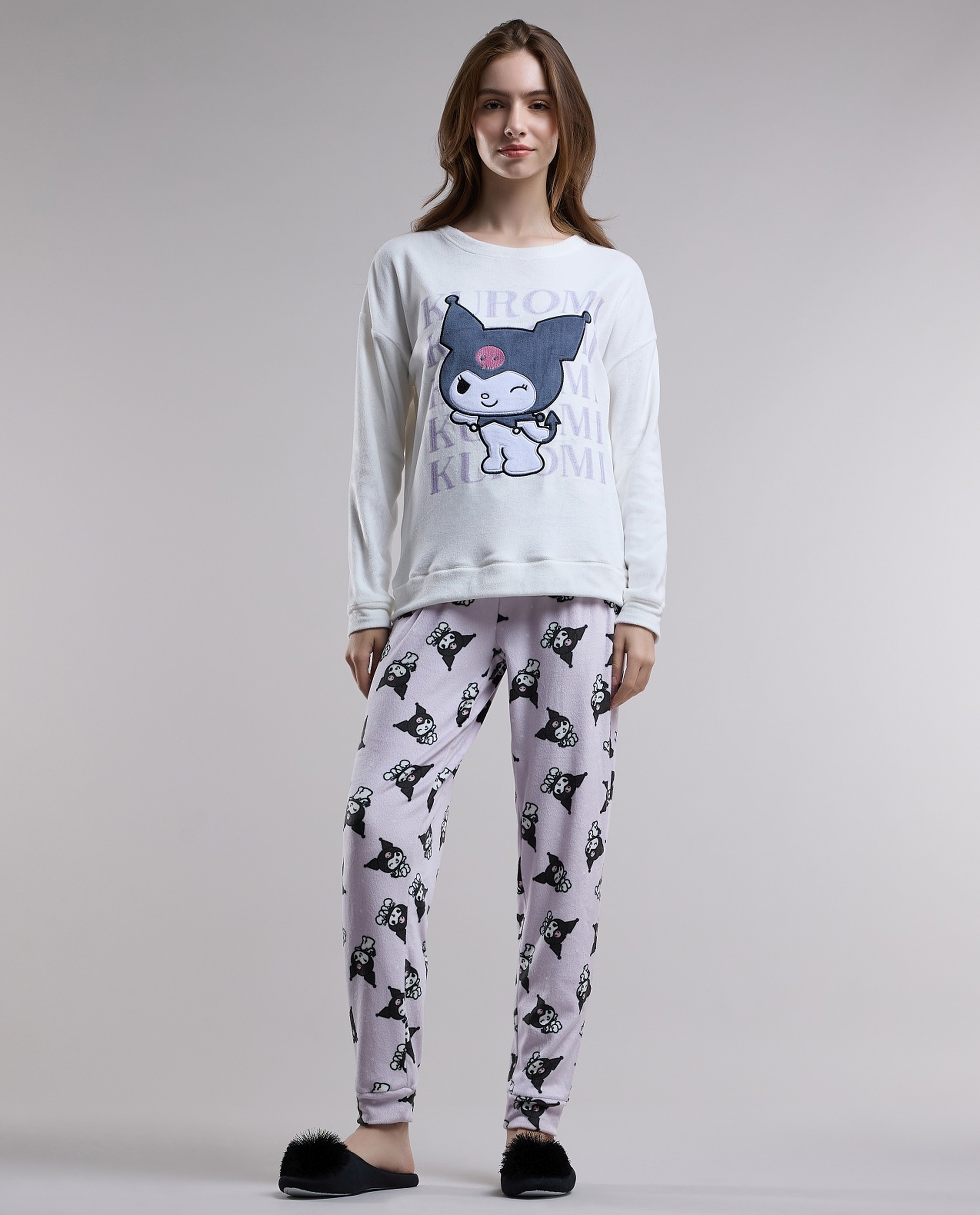 Kuromi Printed Plush Pyjama Set