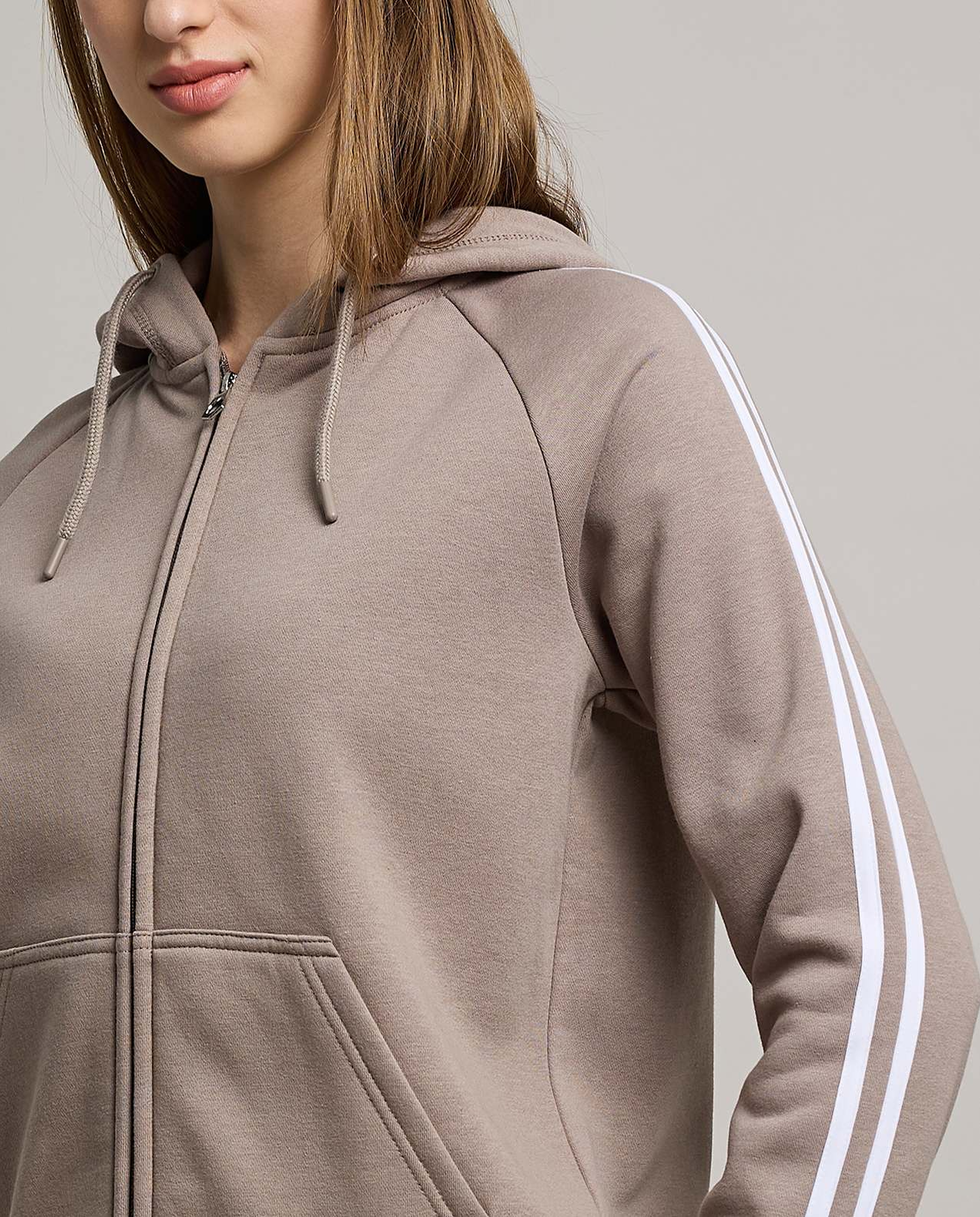 Stripe Detail Hooded Jacket with Zipper Closure