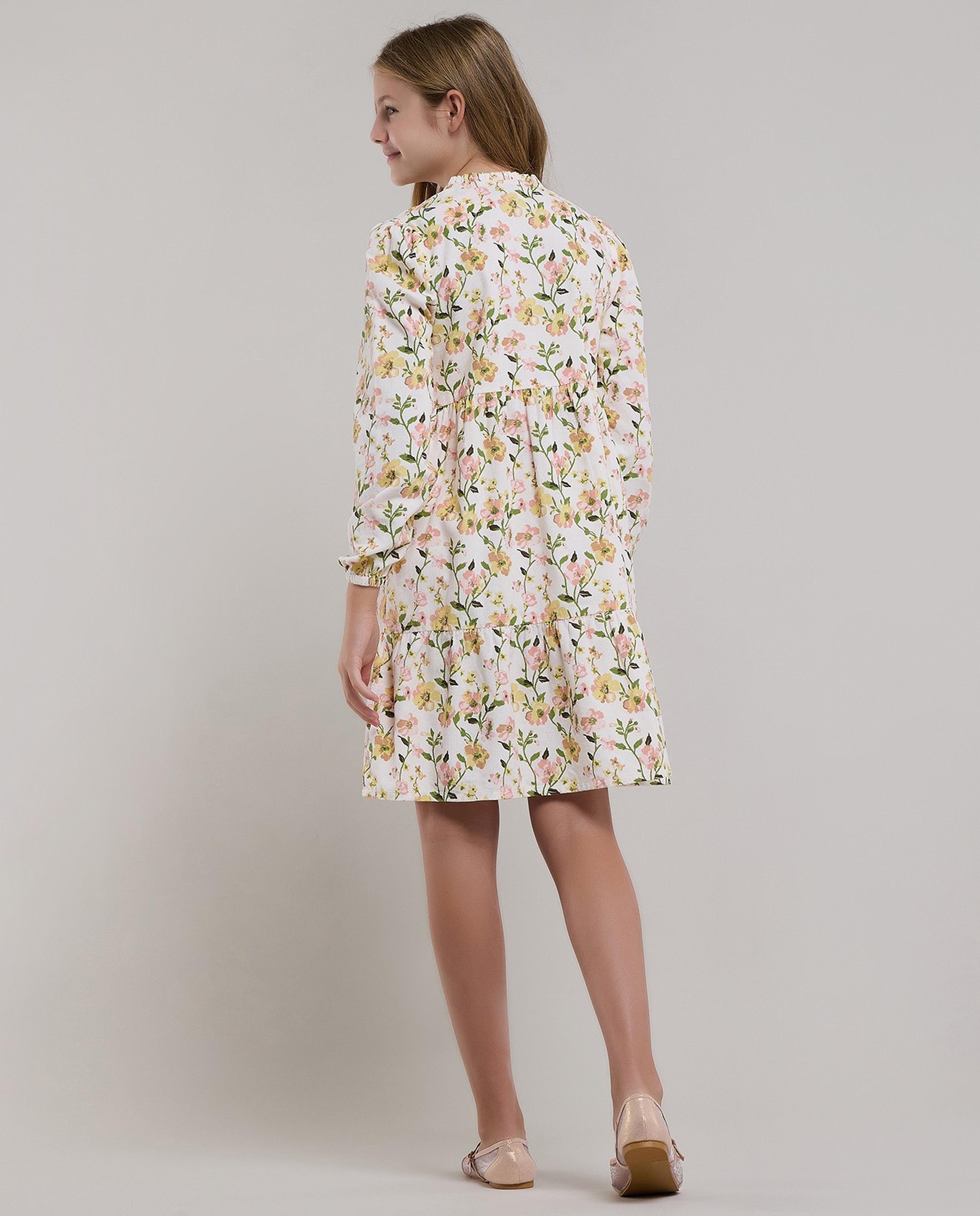 Floral Print Ruffle Dress with Long Sleeves