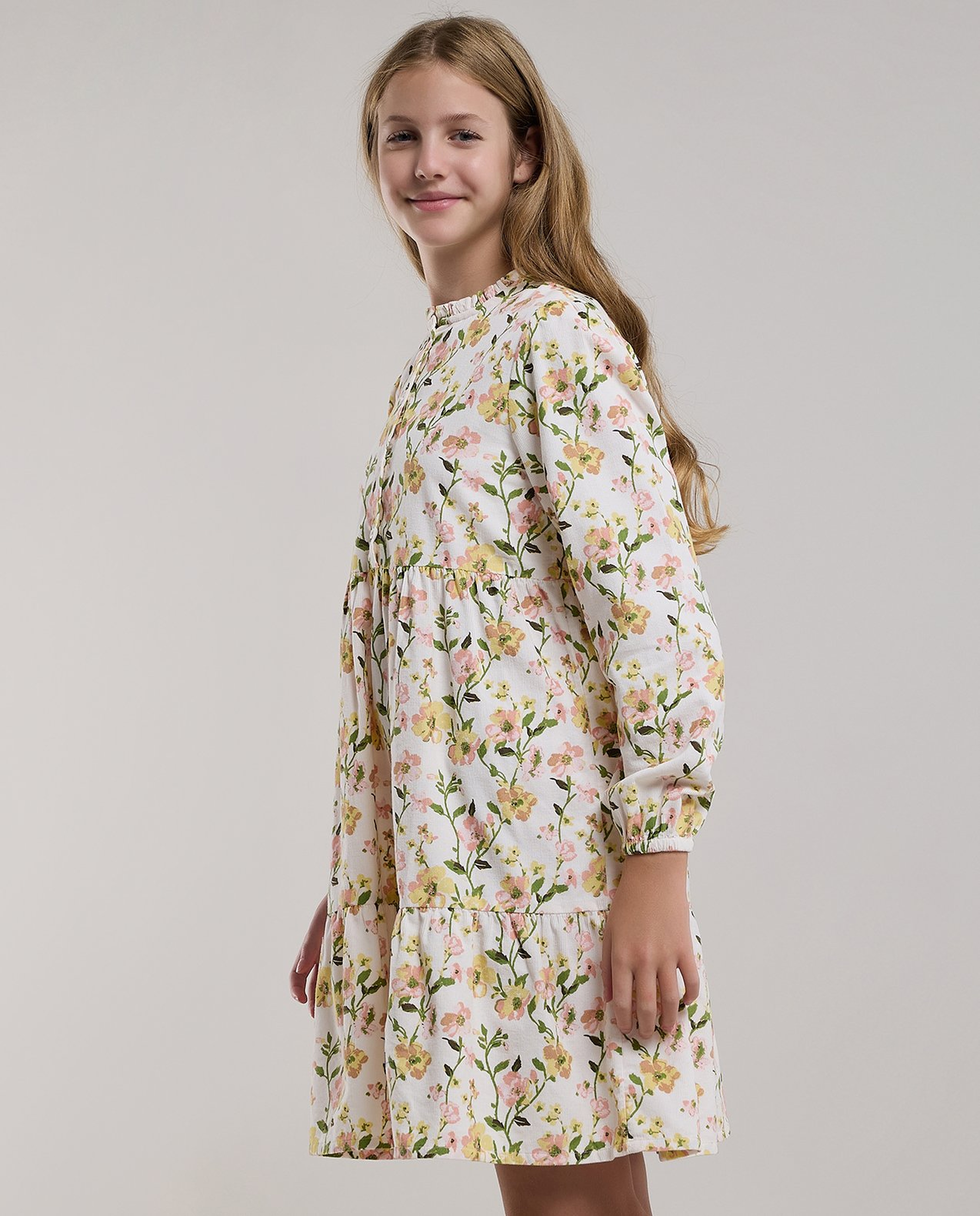 Floral Print Ruffle Dress with Long Sleeves