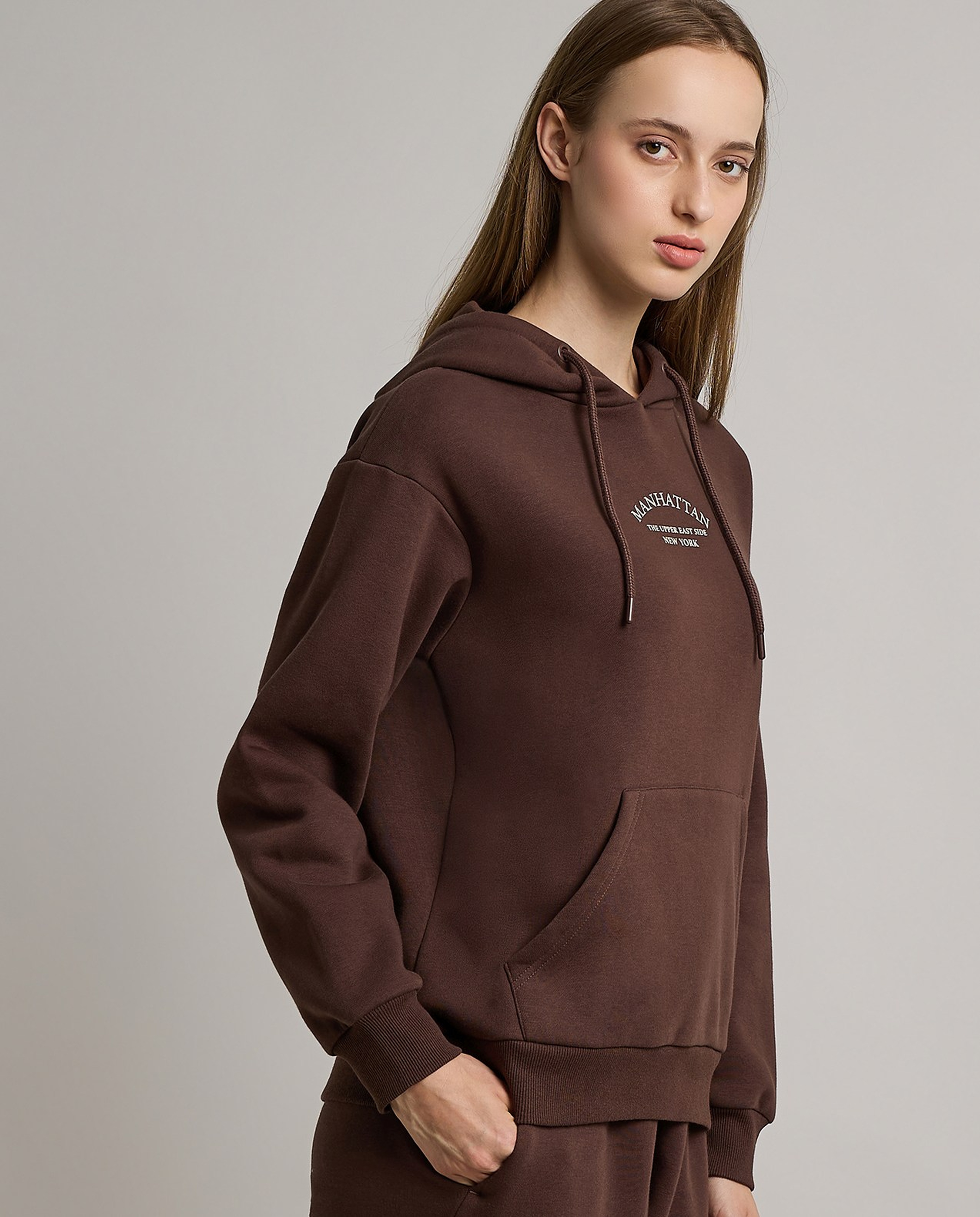 Typography Print Hoodie with Long Sleeves