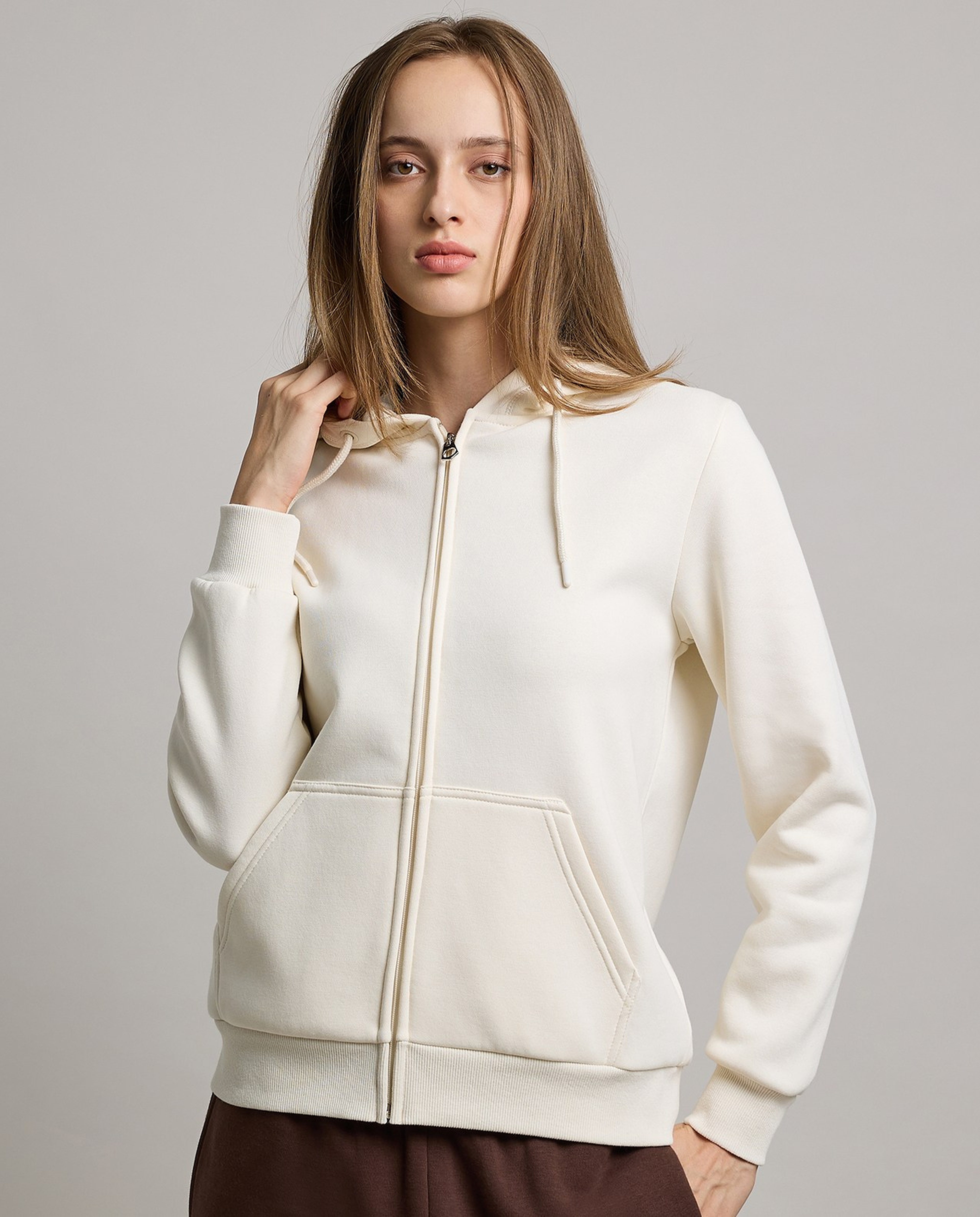 Solid Hooded Jacket with Zipper Closure