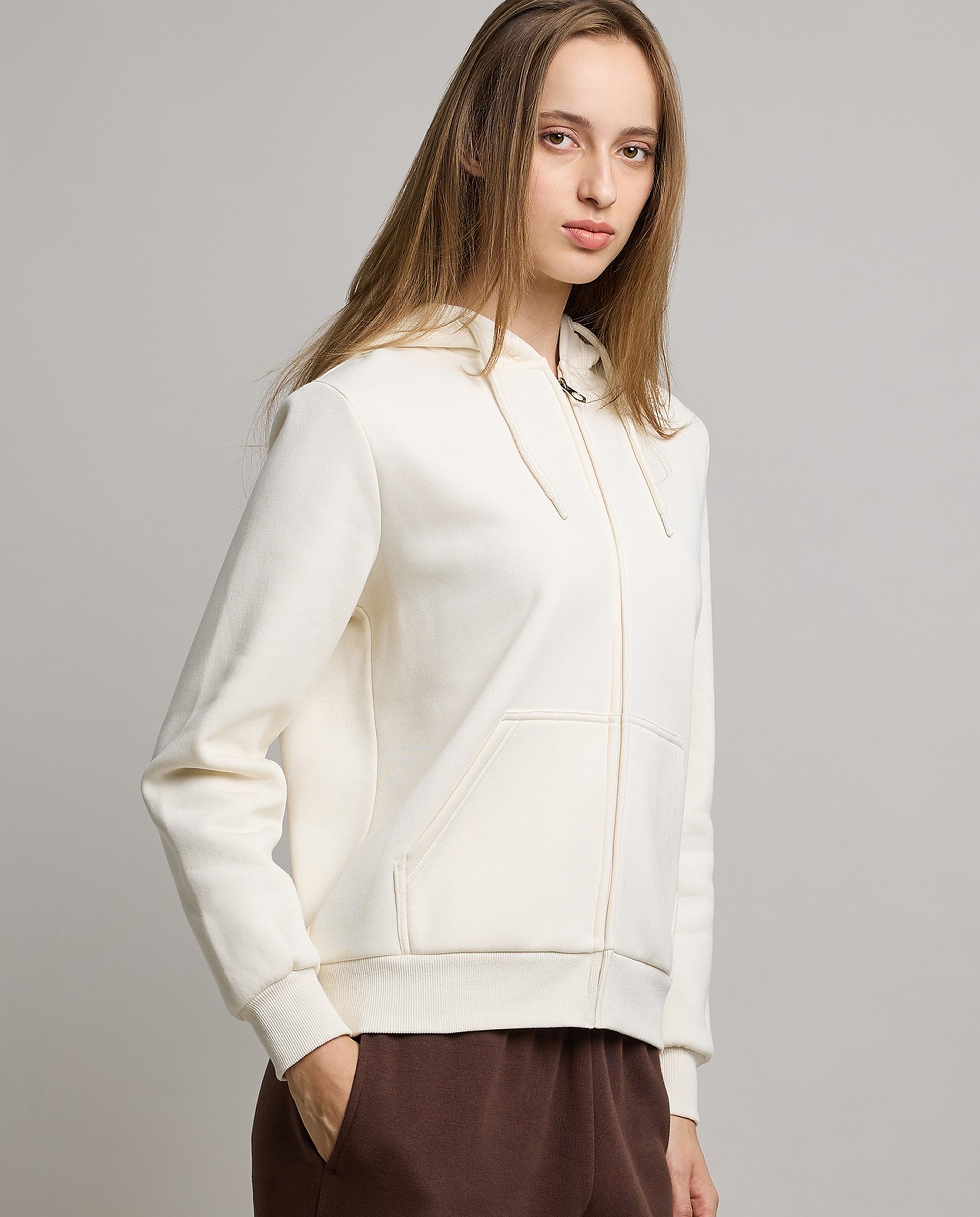 Solid Hooded Jacket with Zipper Closure