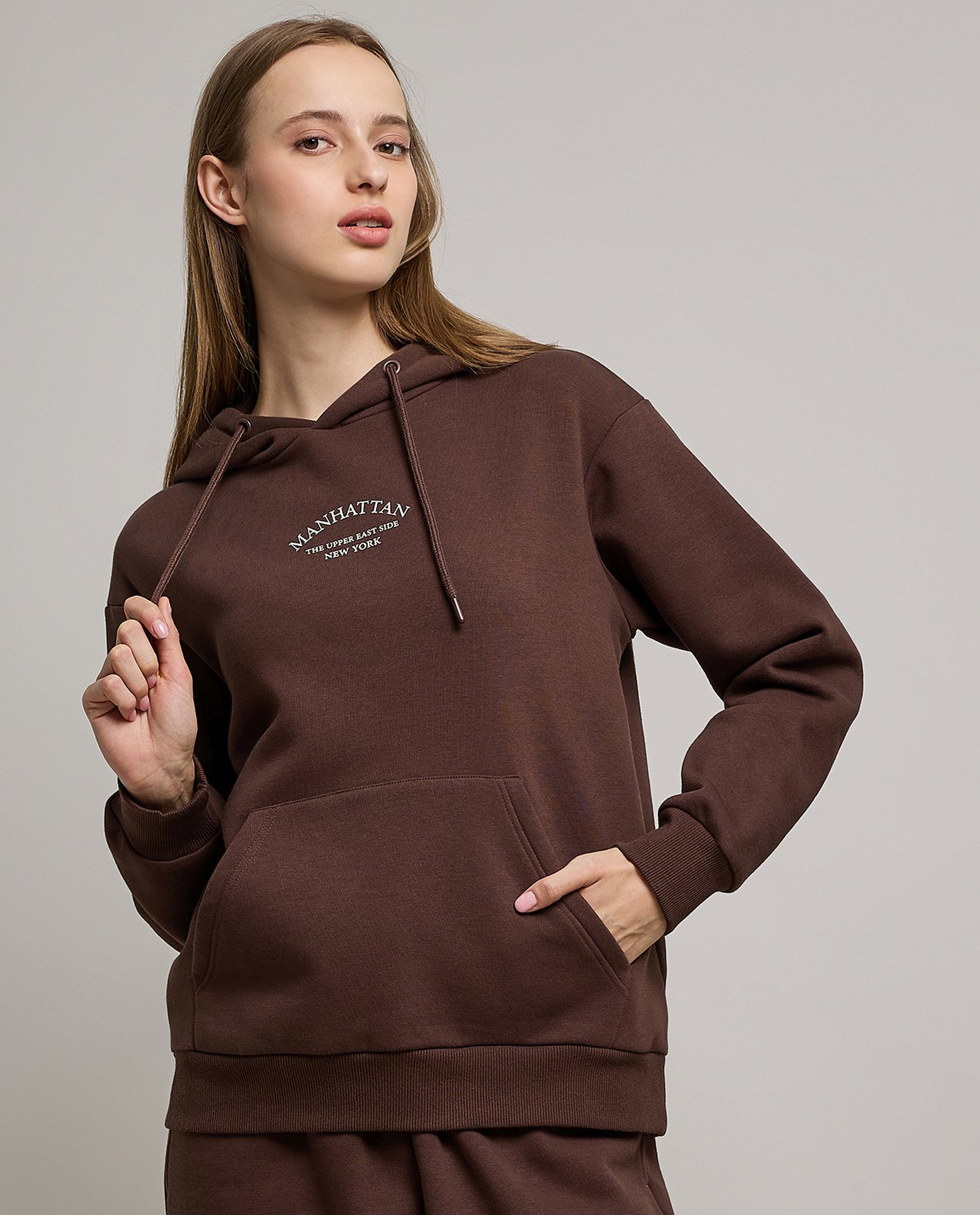 Typography Print Hoodie with Long Sleeves