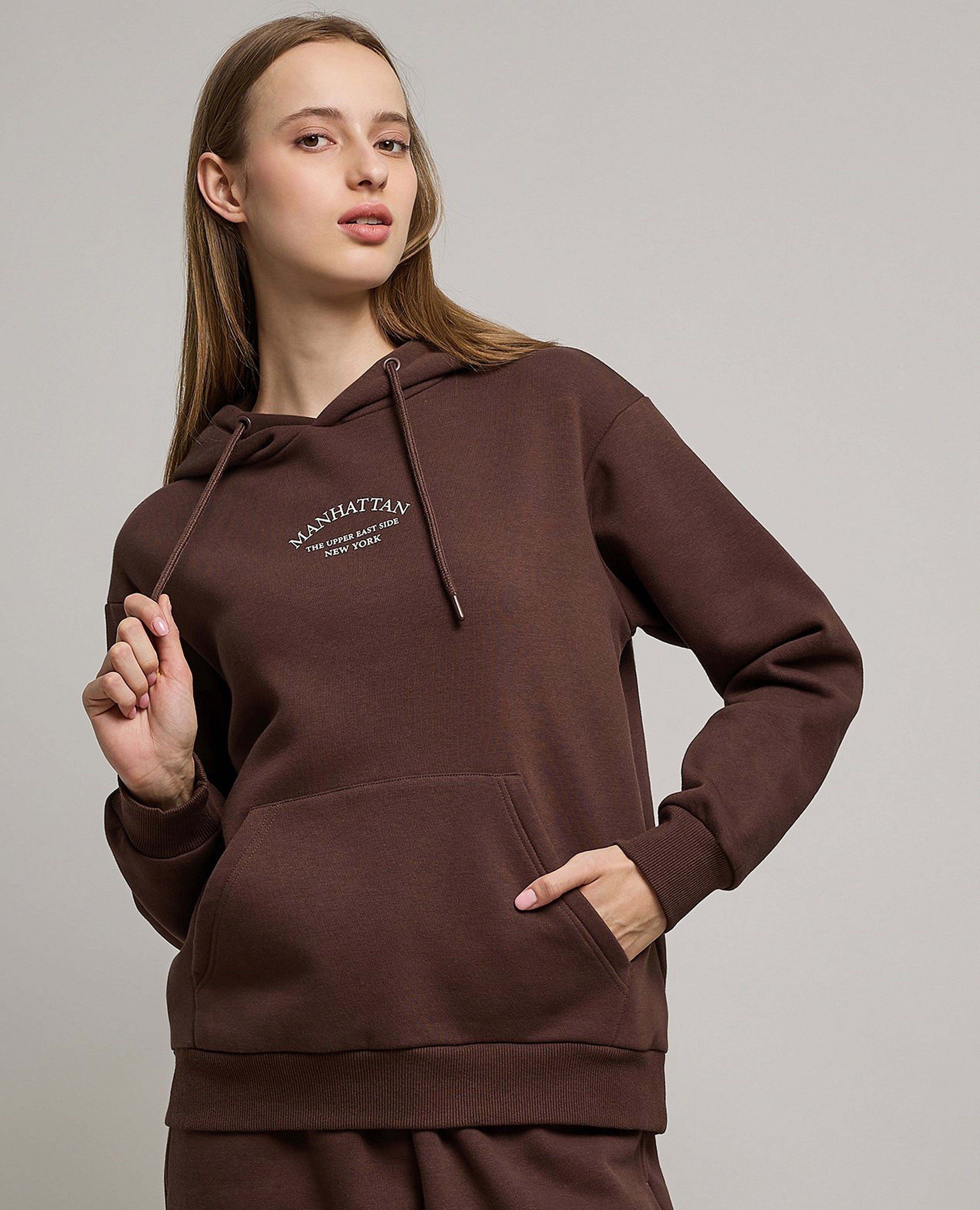 Typography Print Hoodie with Long Sleeves