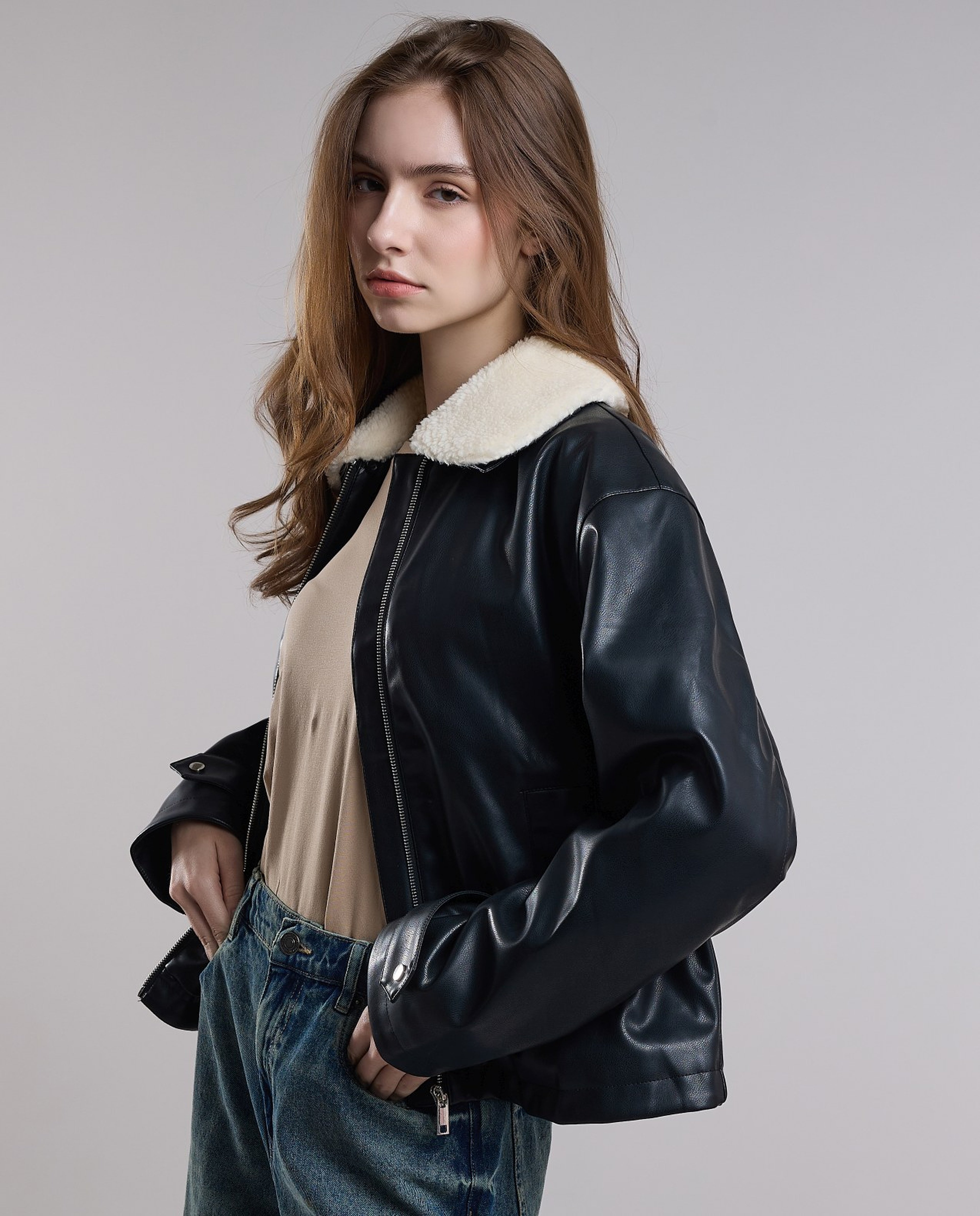 PU Jacket with Button Closure