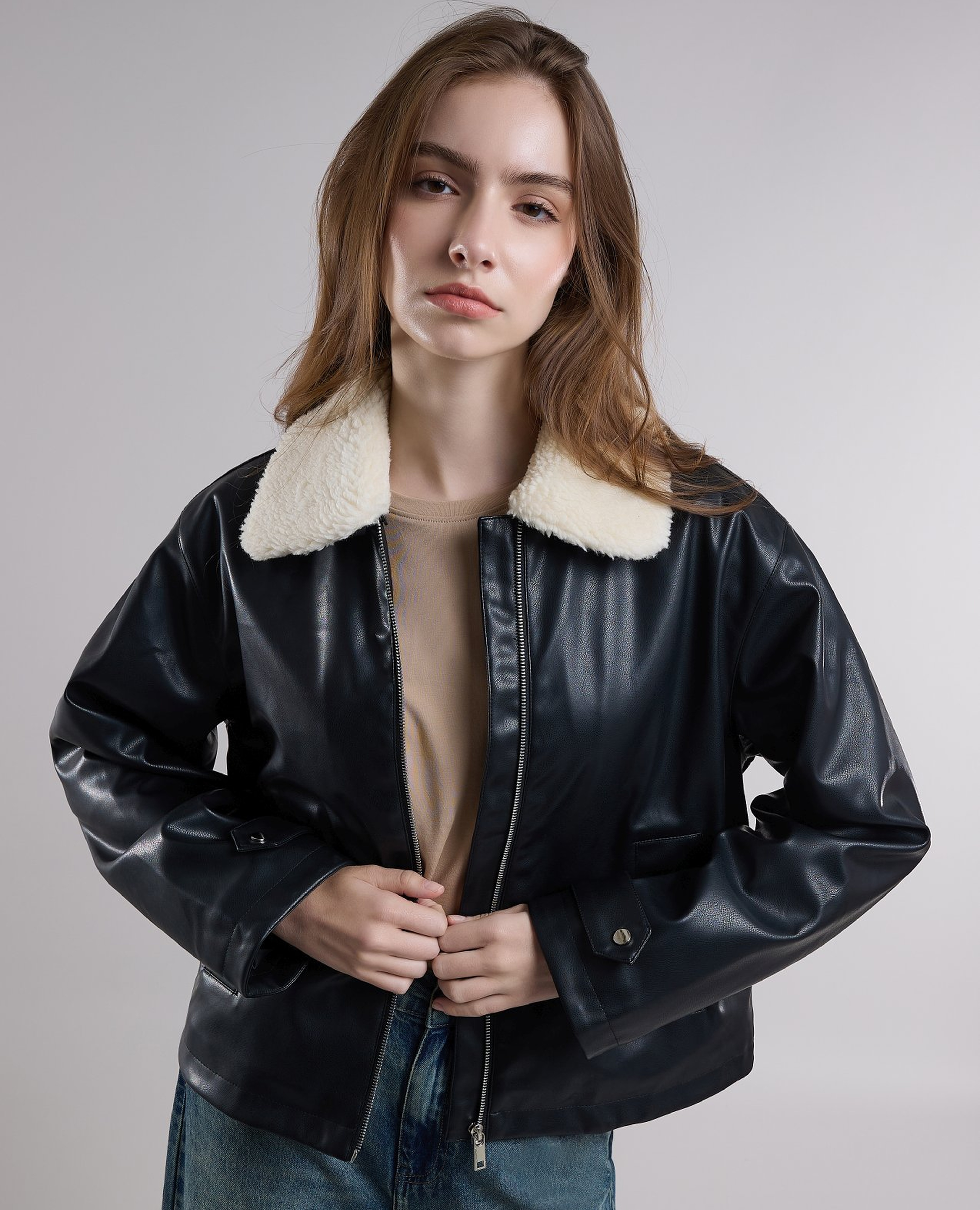 PU Jacket with Button Closure