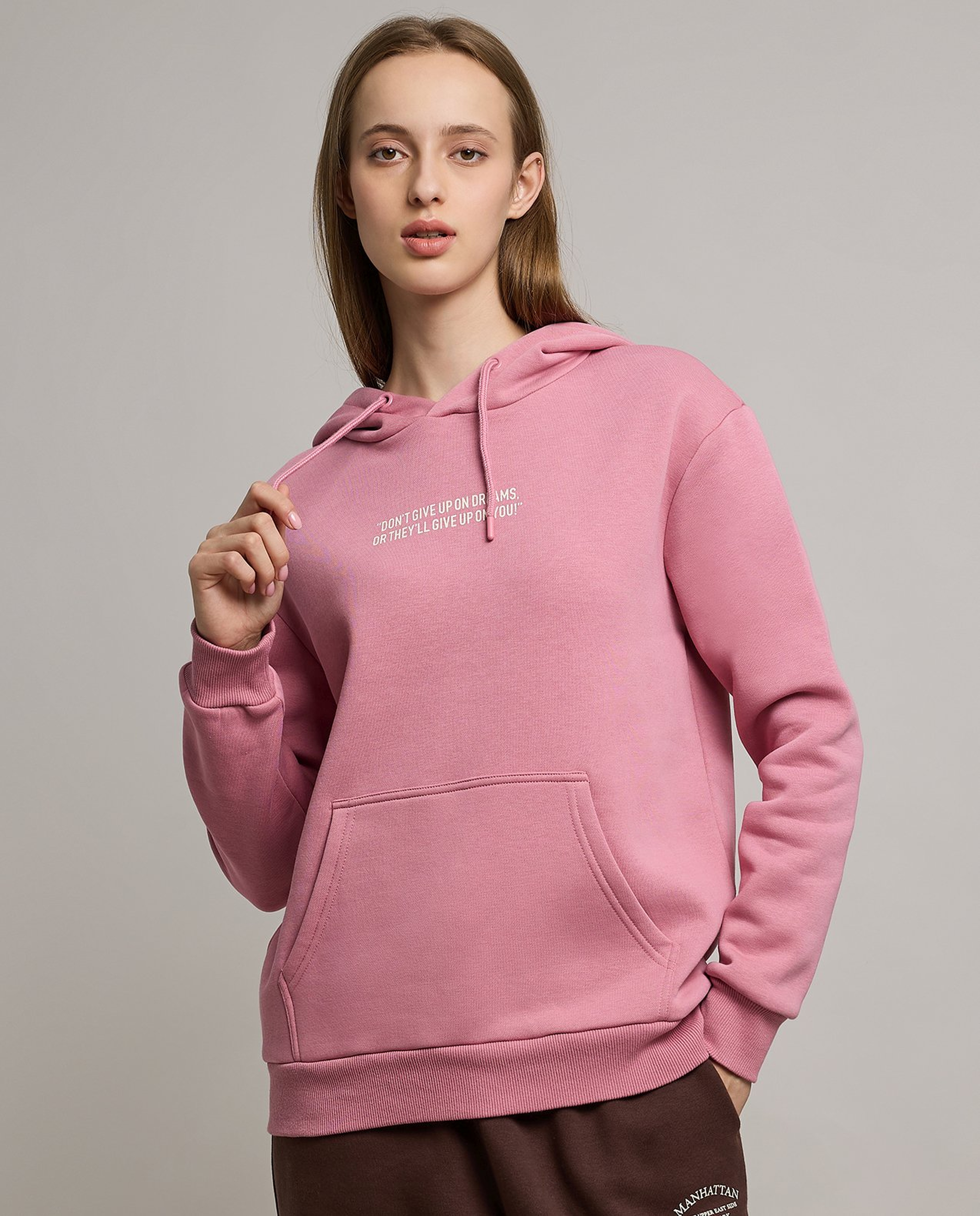 Typography Print Hoodie with Long Sleeves