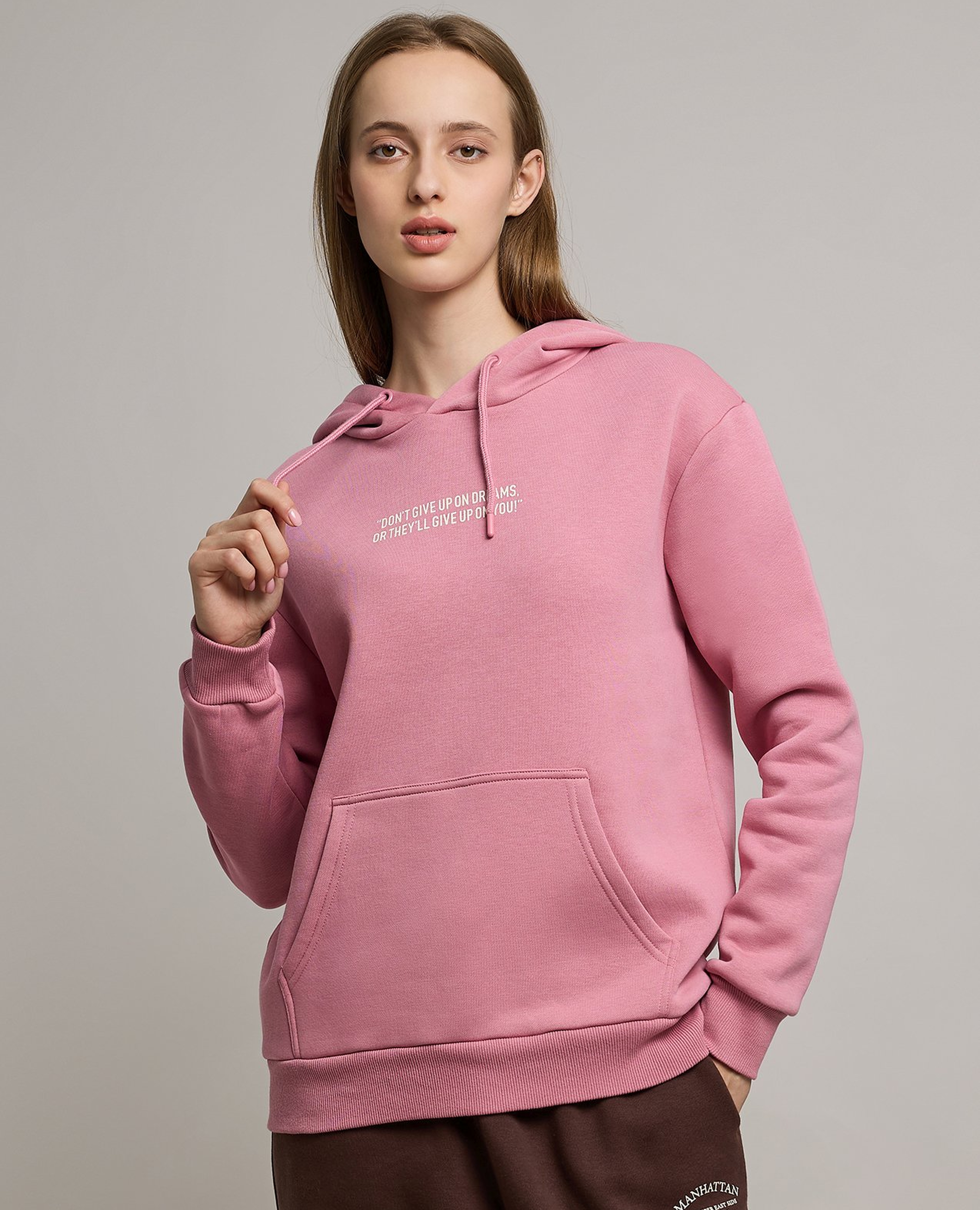 Typography Print Hoodie with Long Sleeves