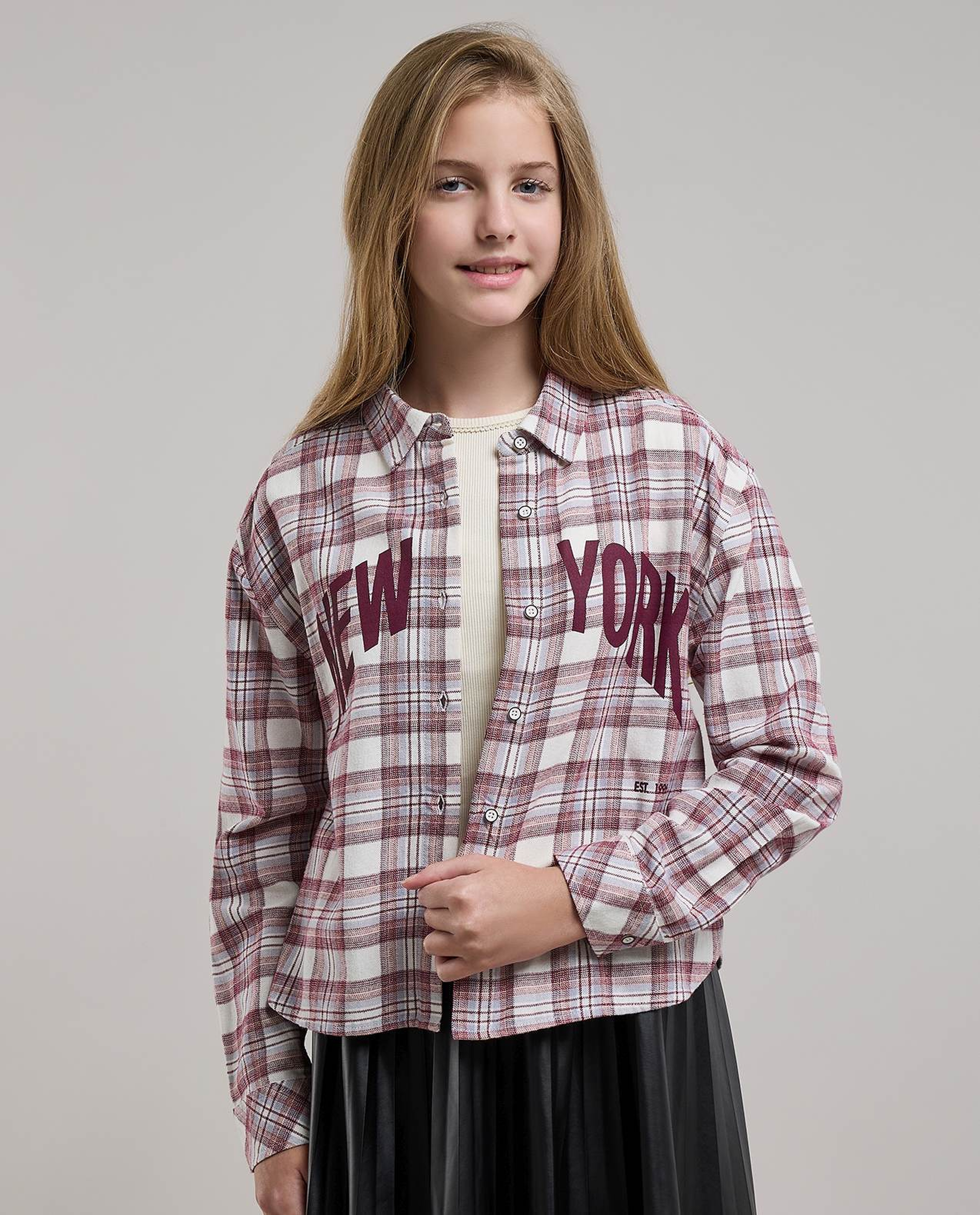 Plaid Shirt with Classic Collar and Long Sleeves