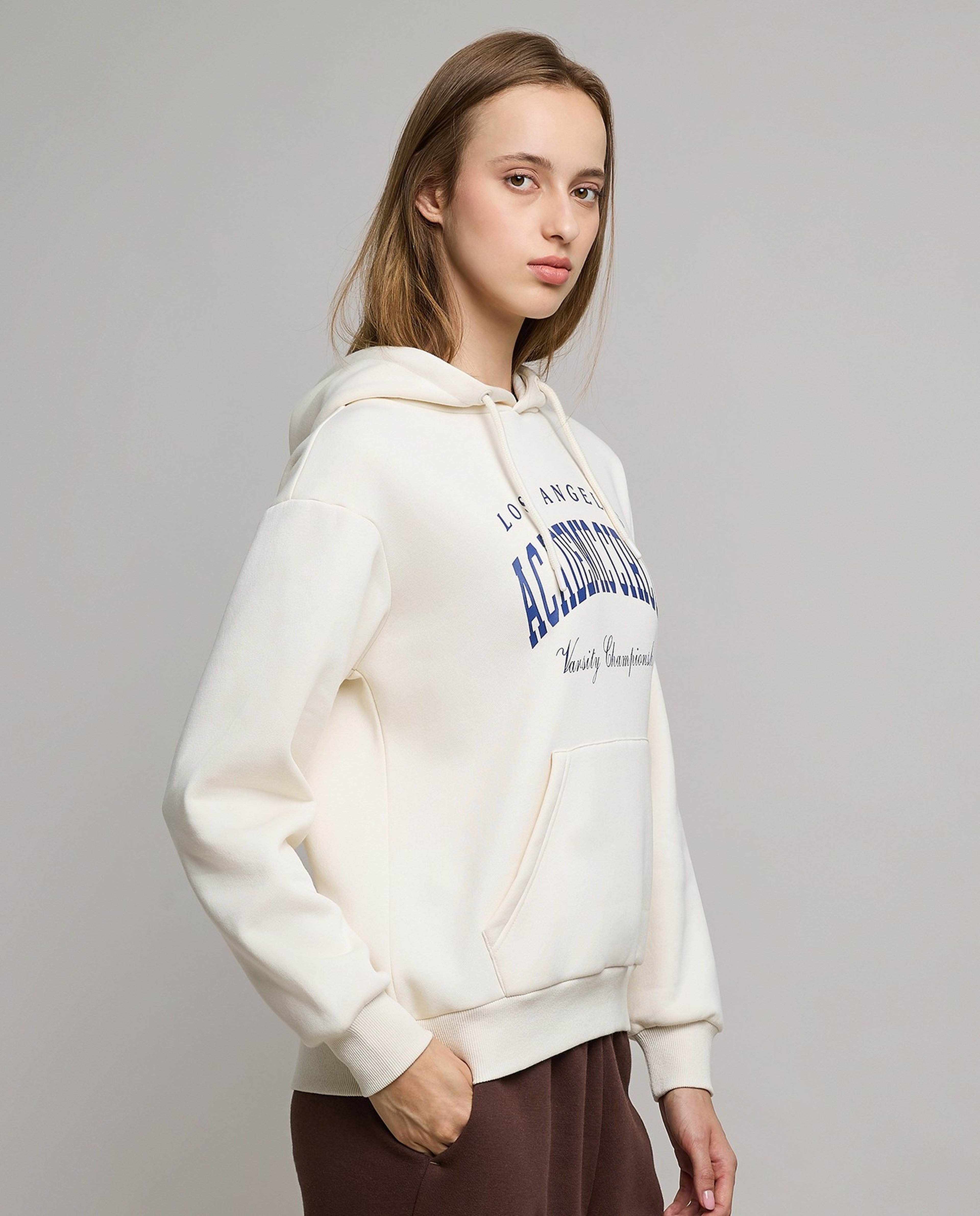Typography Print Hoodie with Long Sleeves