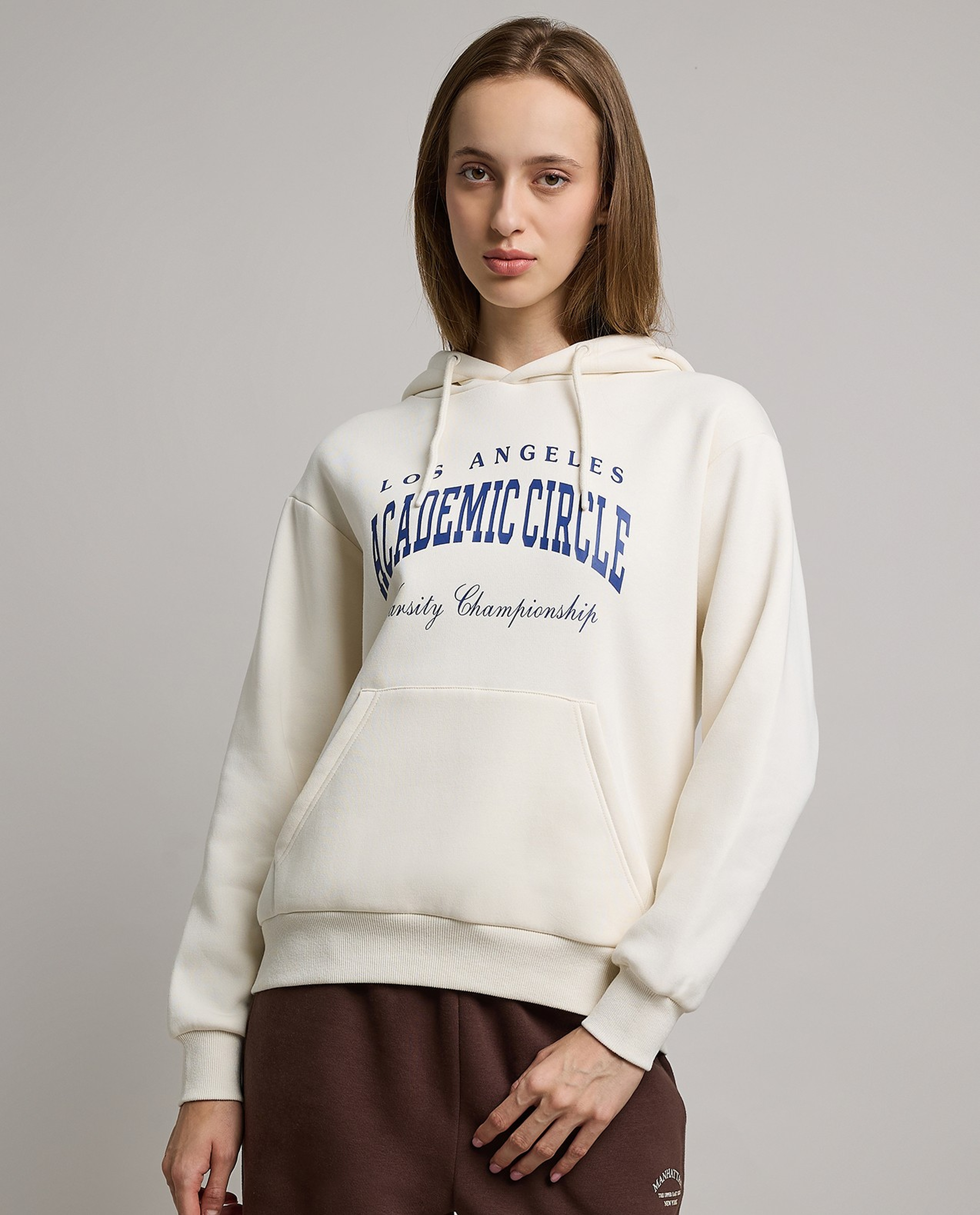 Typography Print Hoodie with Long Sleeves