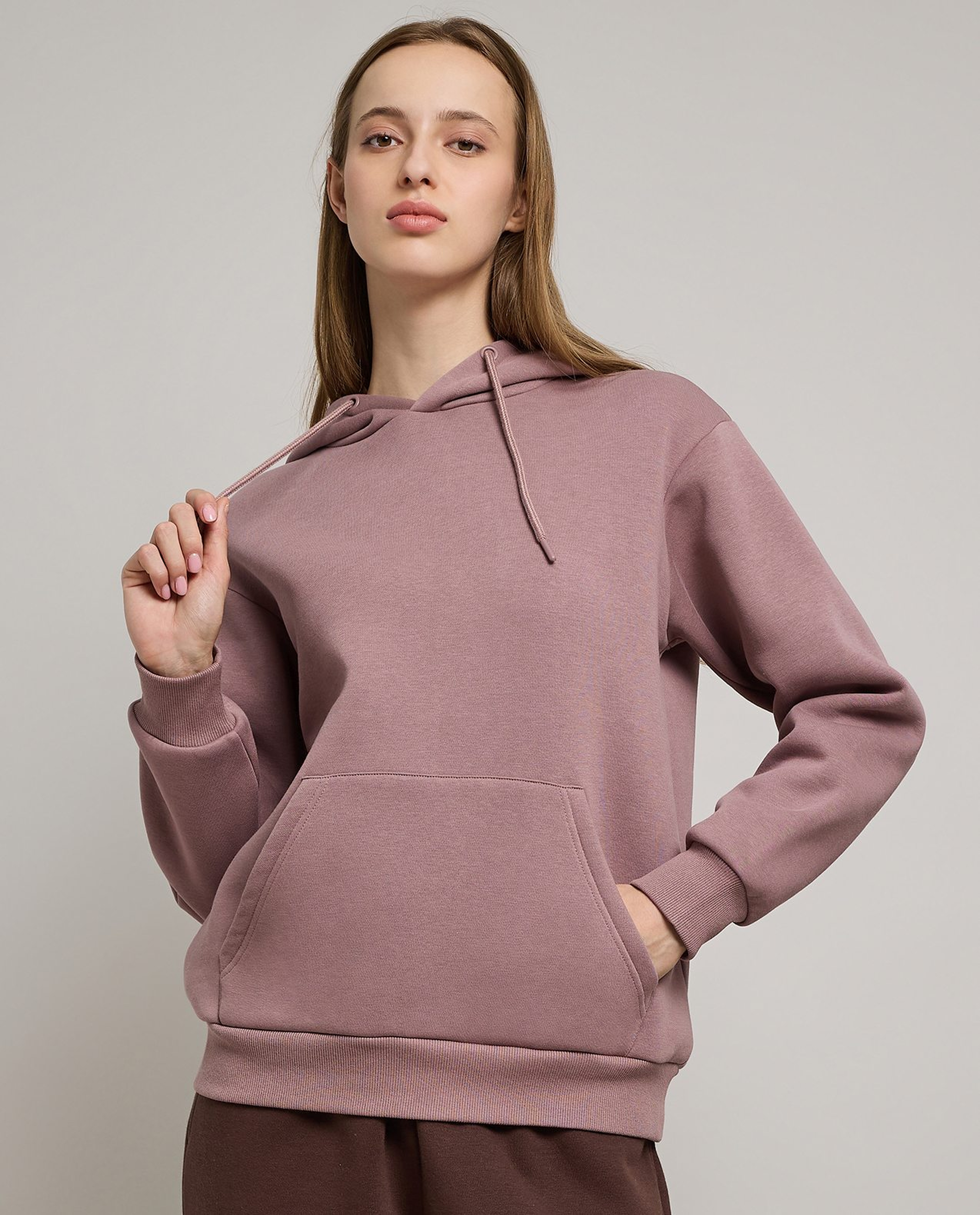 Solid Hoodie with Long Sleeves