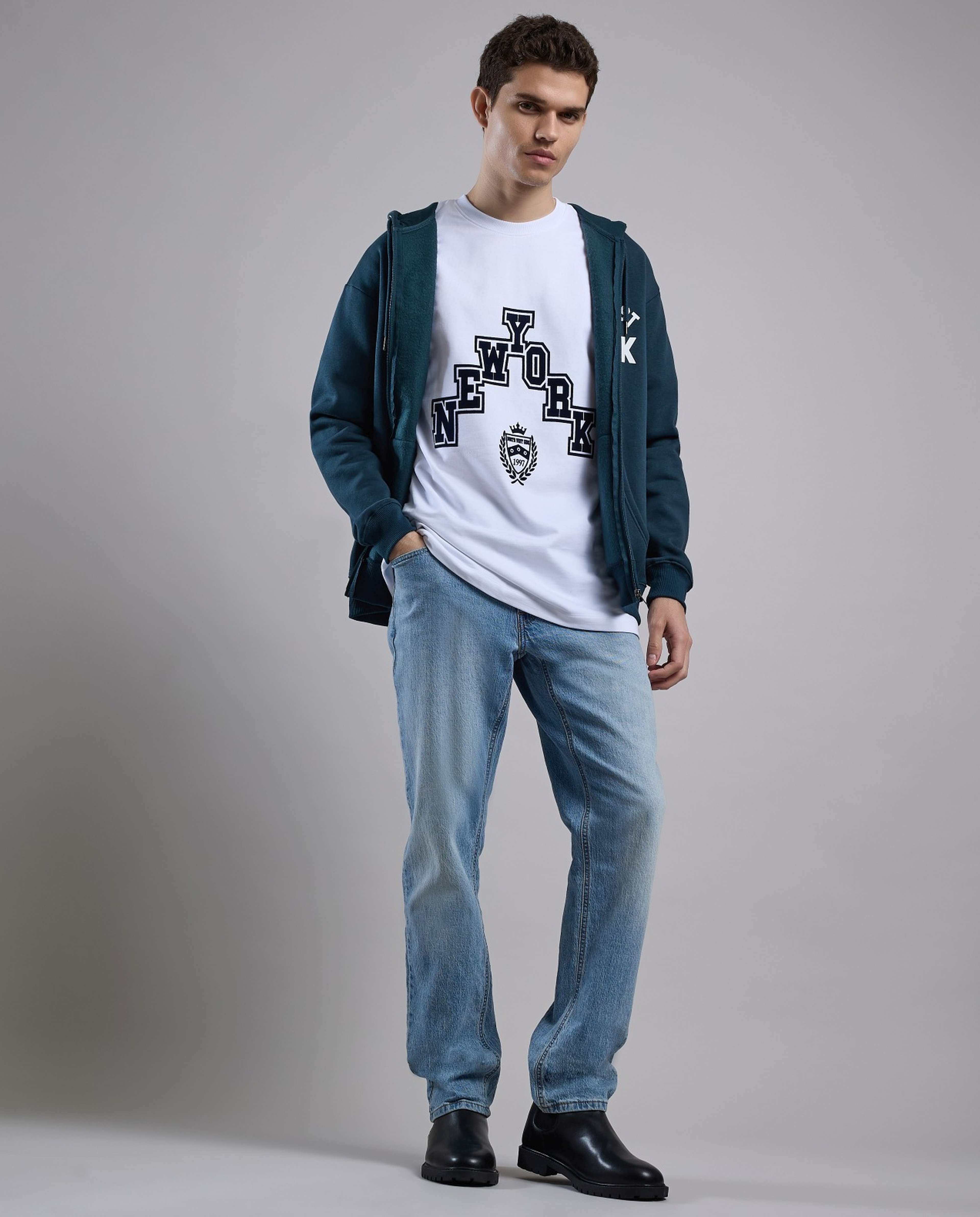 Typography Print T-Shirt with Crew Neck and Short Sleeves