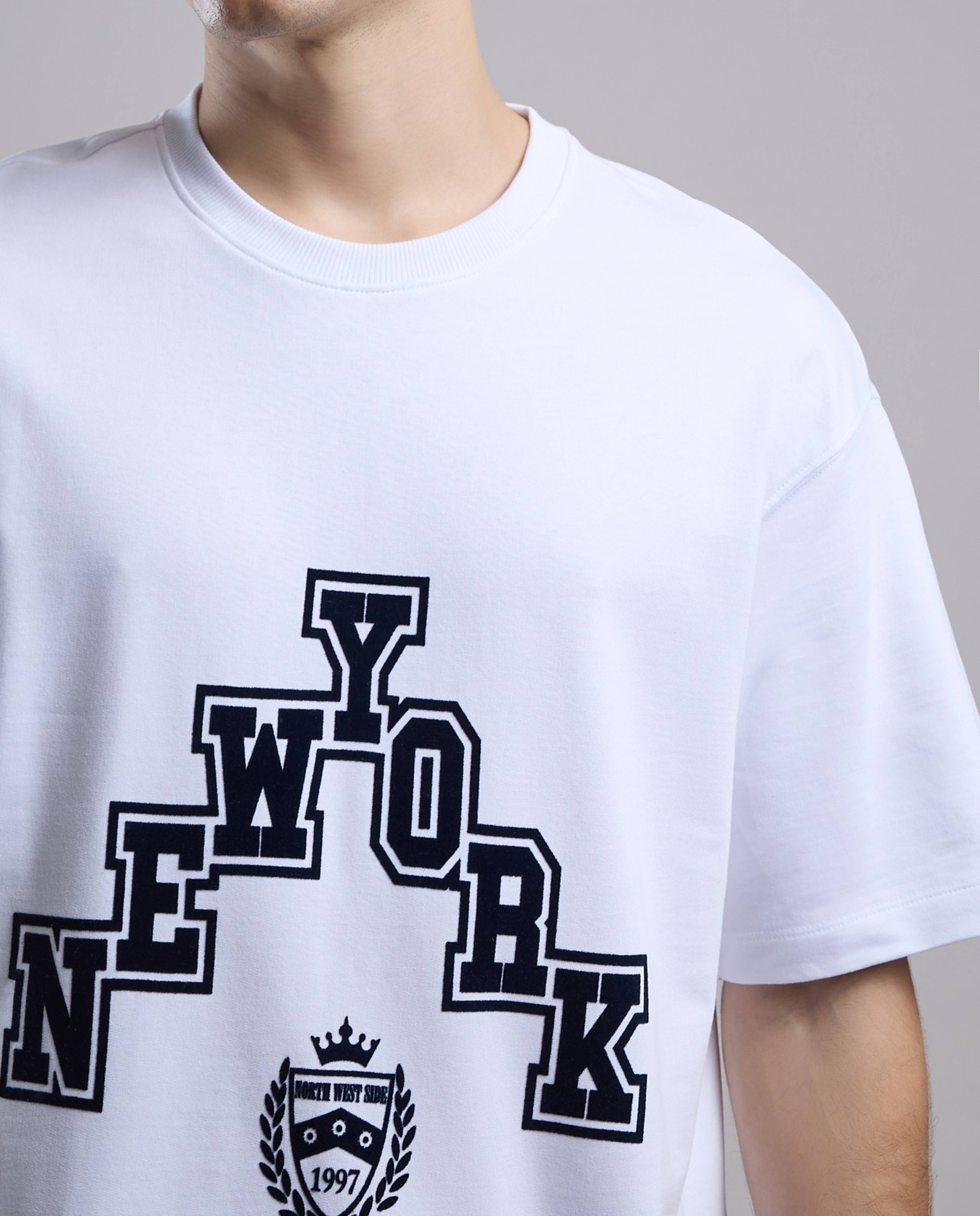 Typography Print T-Shirt with Crew Neck and Short Sleeves