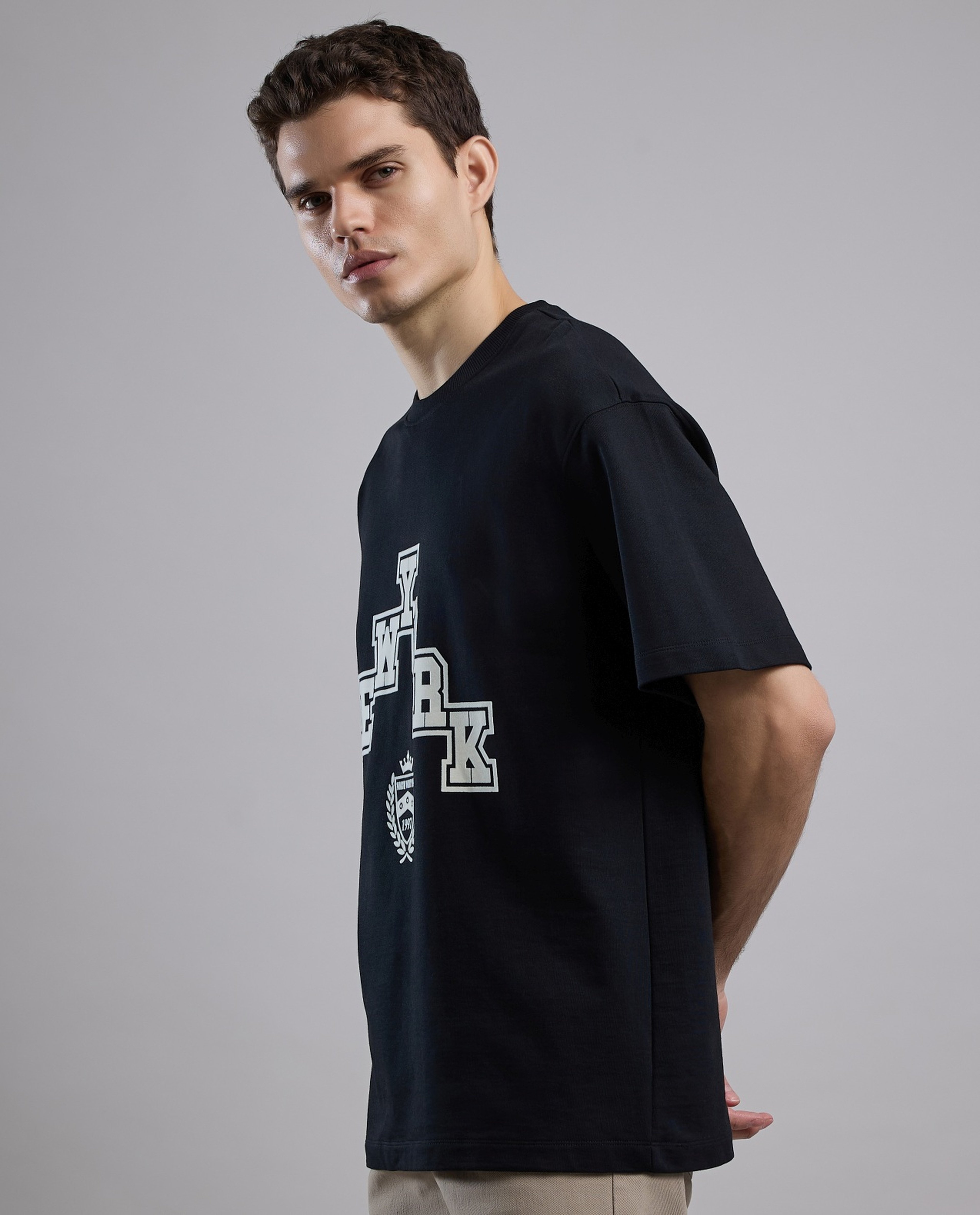 Typography Print T-Shirt with Crew Neck and Short Sleeves