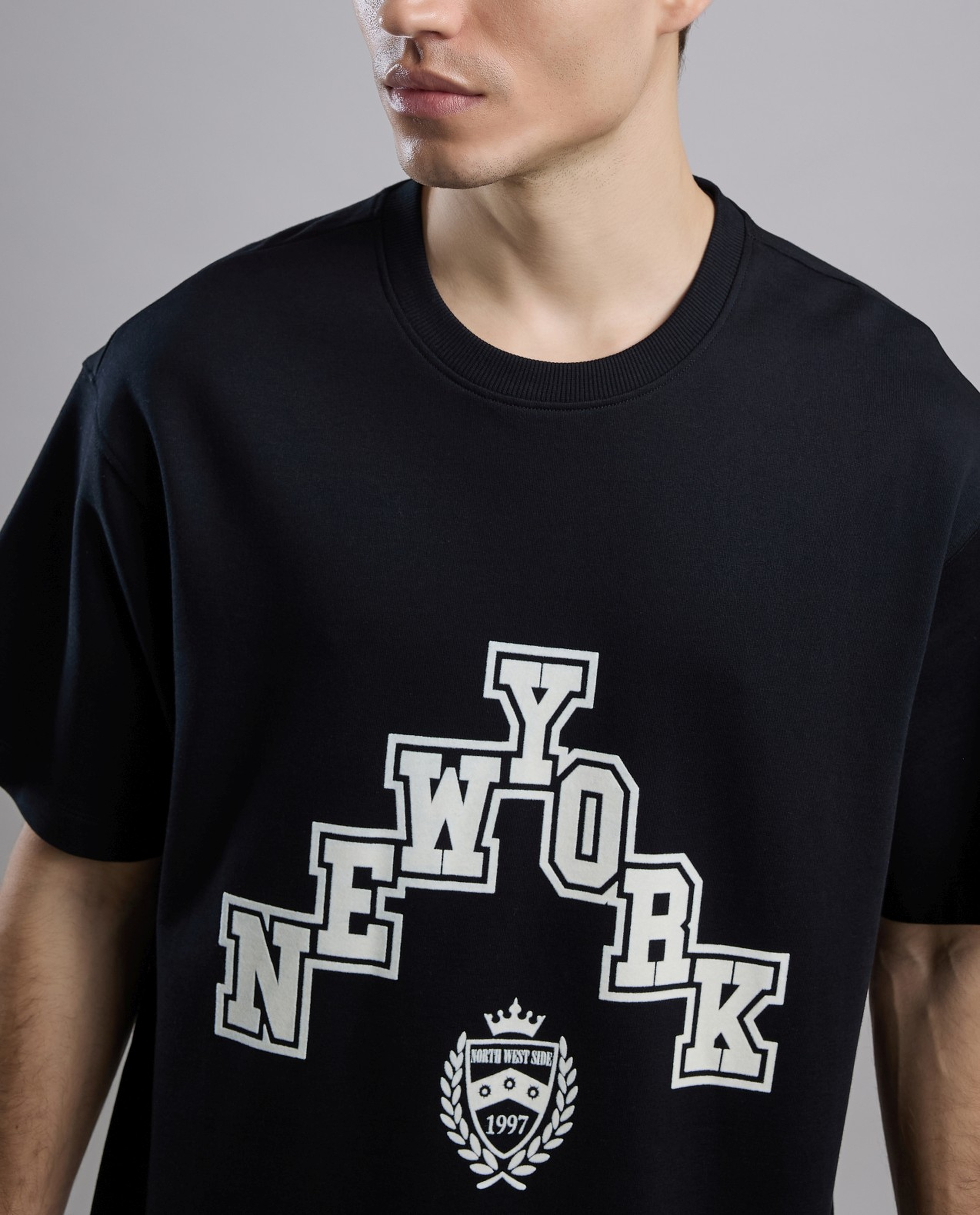 Typography Print T-Shirt with Crew Neck and Short Sleeves