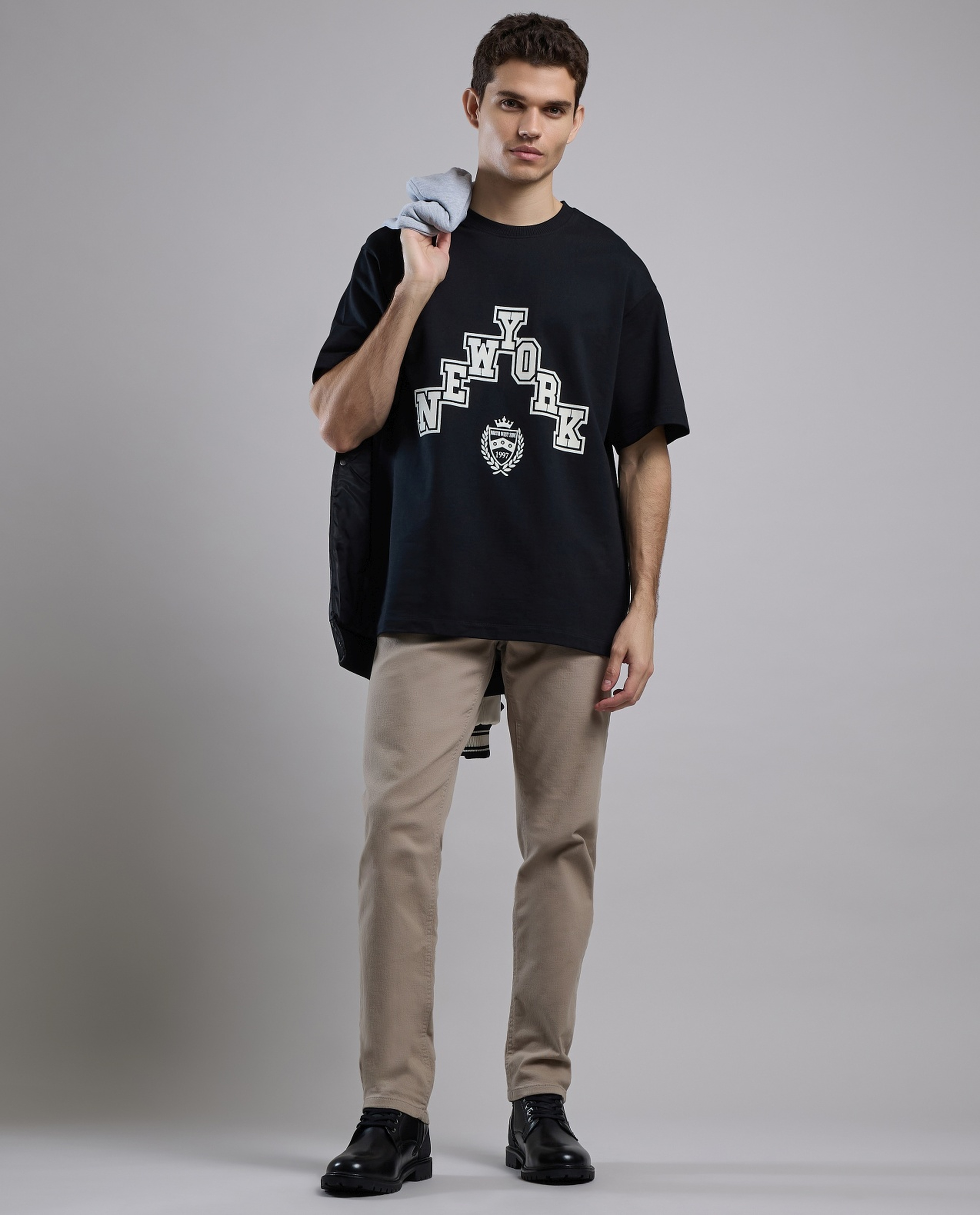 Typography Print T-Shirt with Crew Neck and Short Sleeves