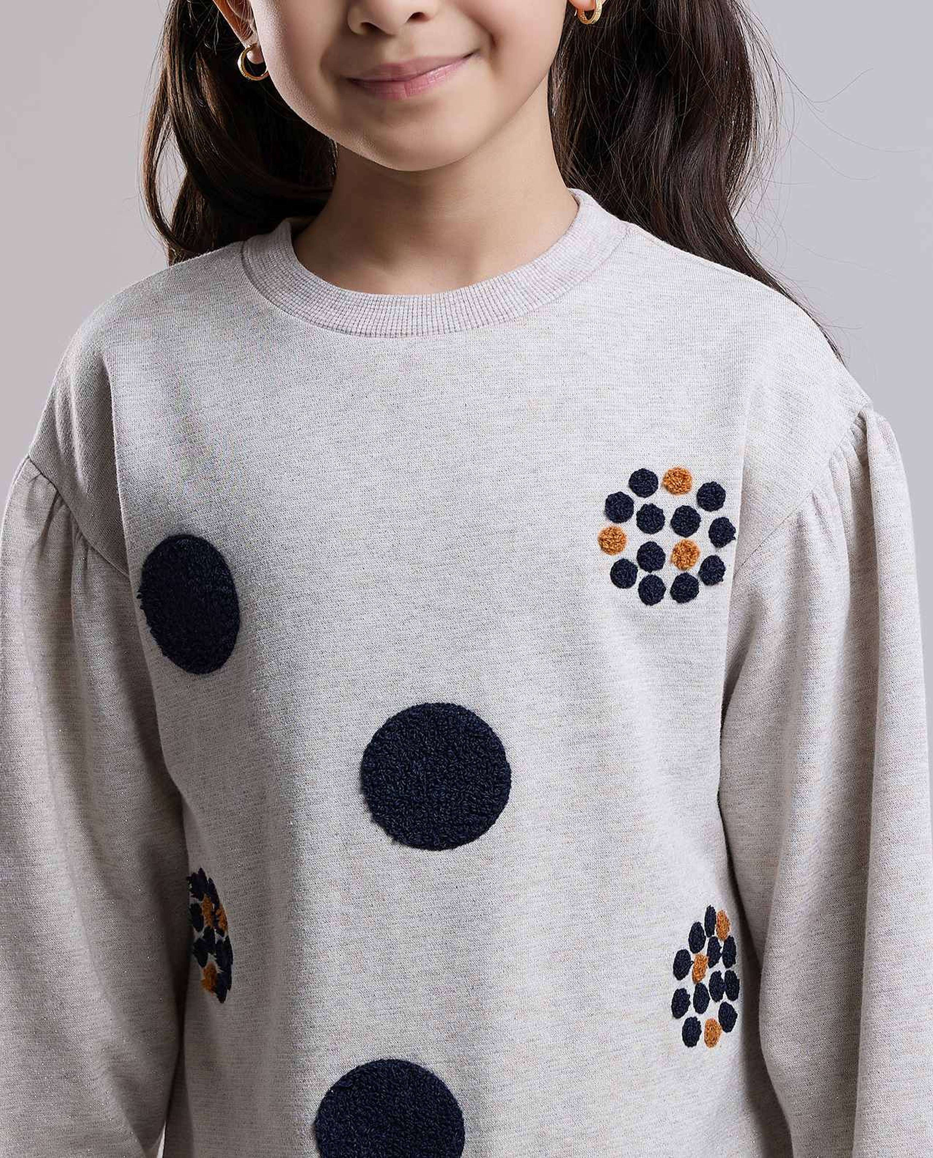 Printed Knit Dress with Crew Neck and Long Sleeves