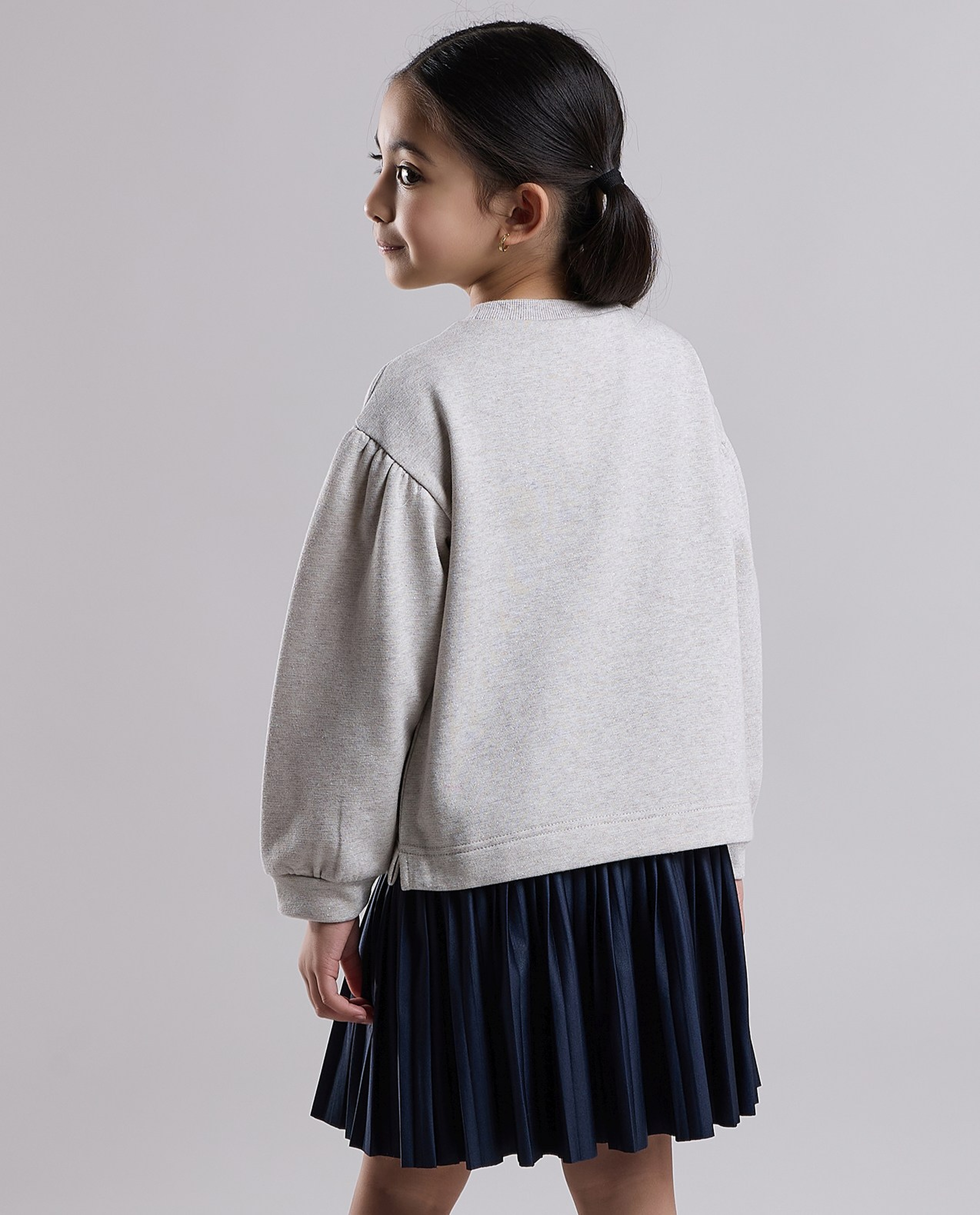 Printed Knit Dress with Crew Neck and Long Sleeves