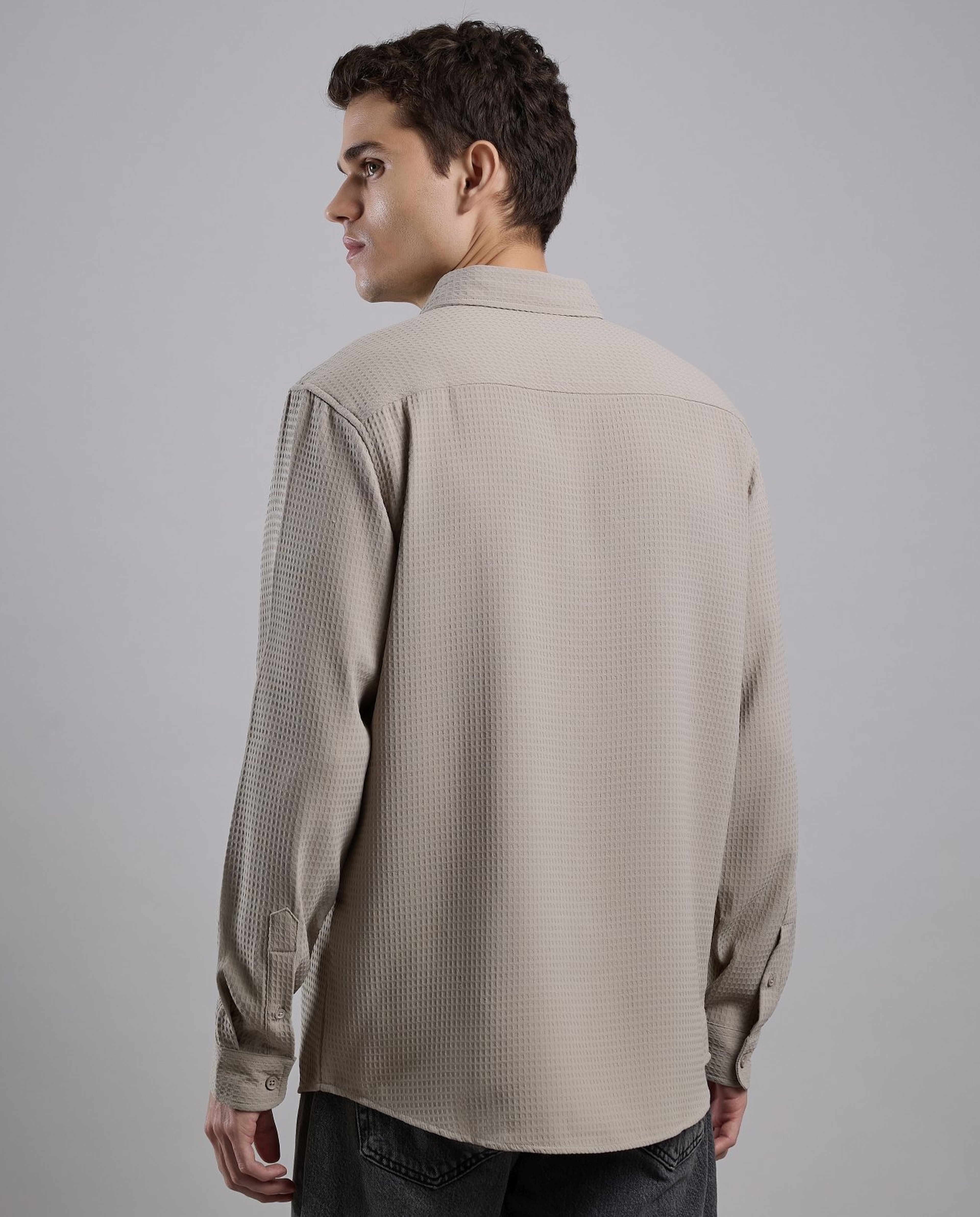 Textured Shirt with Classic Collar and Long Sleeves