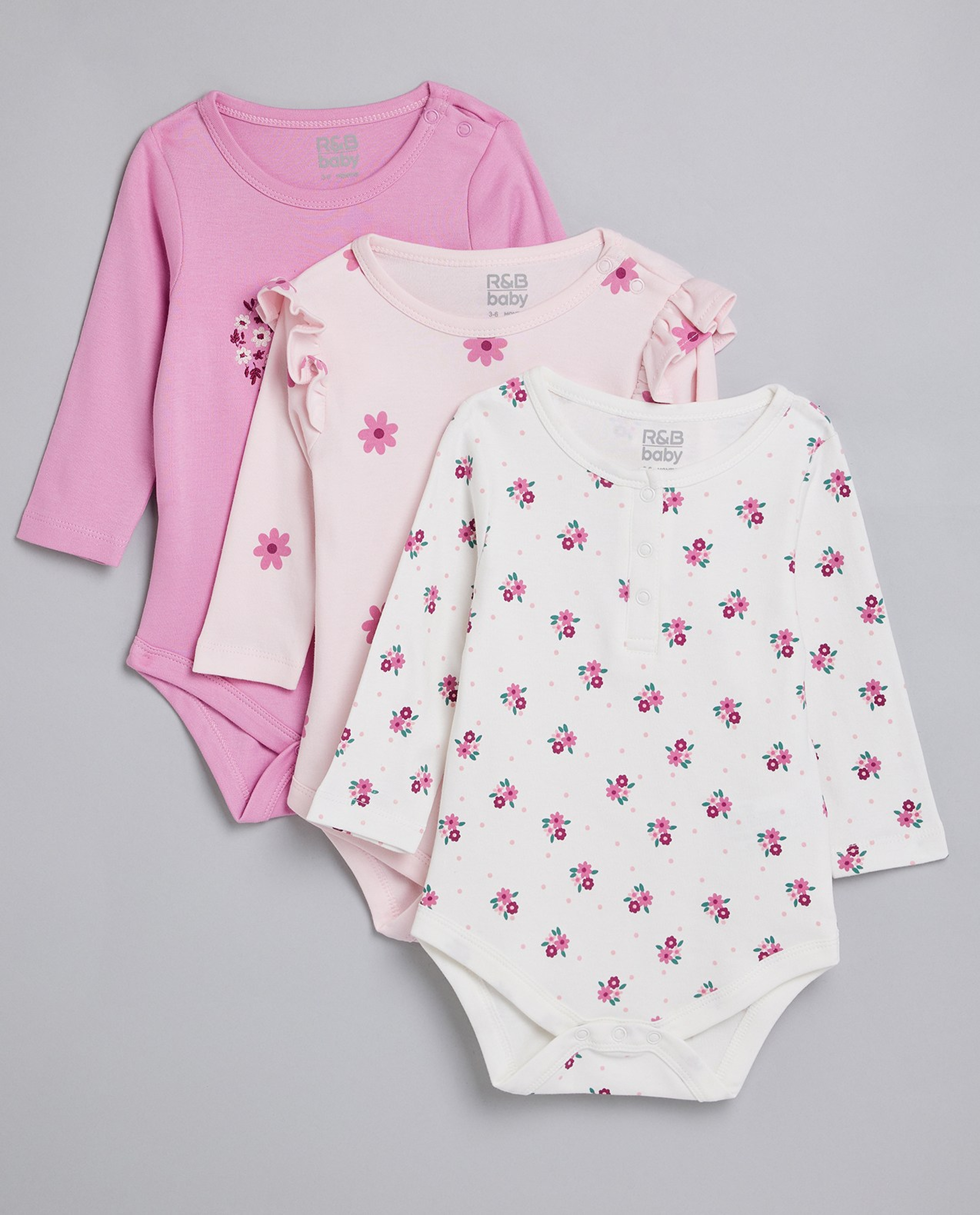 3 Pack Printed Bodysuits with Long Sleeves