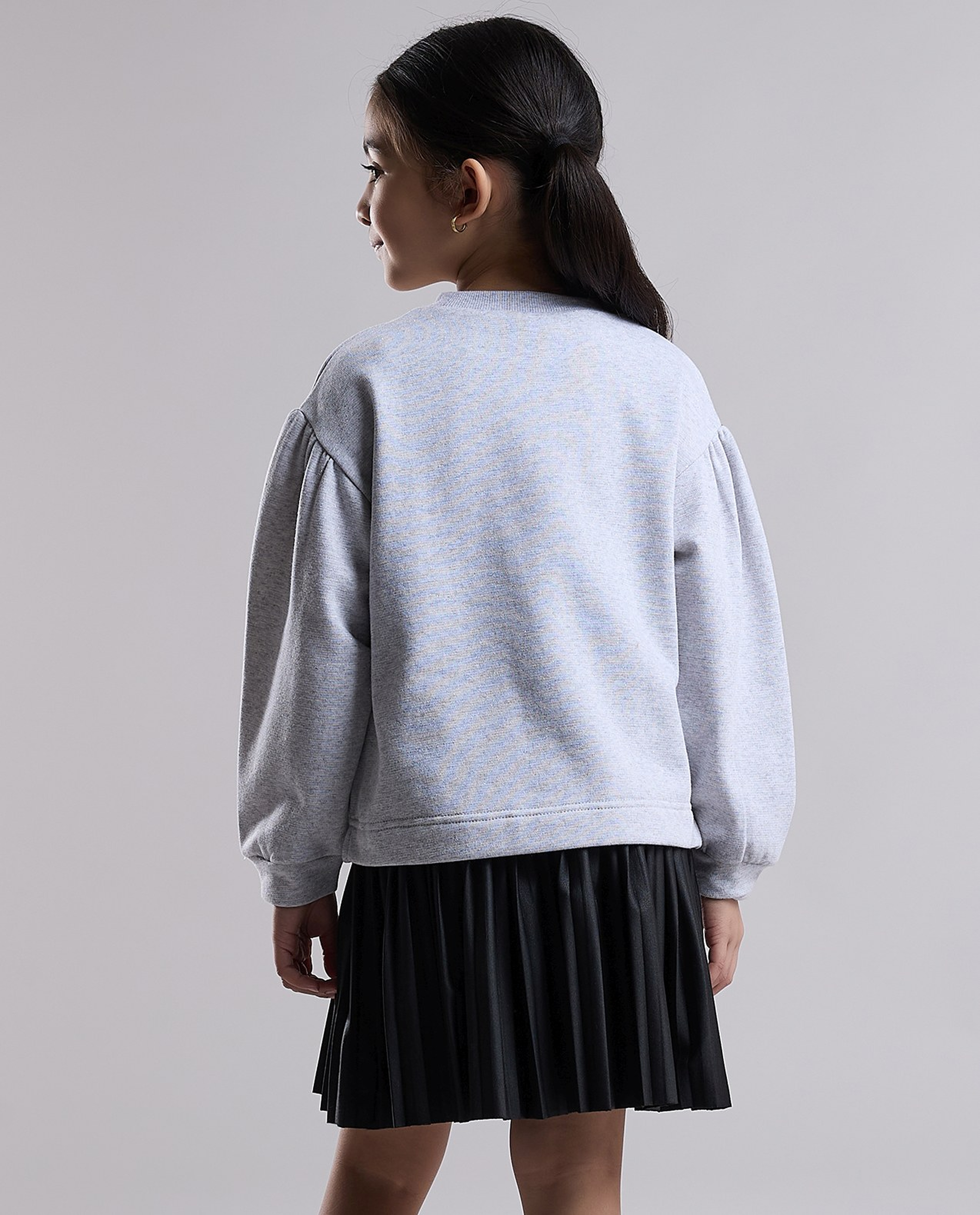 Printed Knit Dress with Crew Neck and Long Sleeves