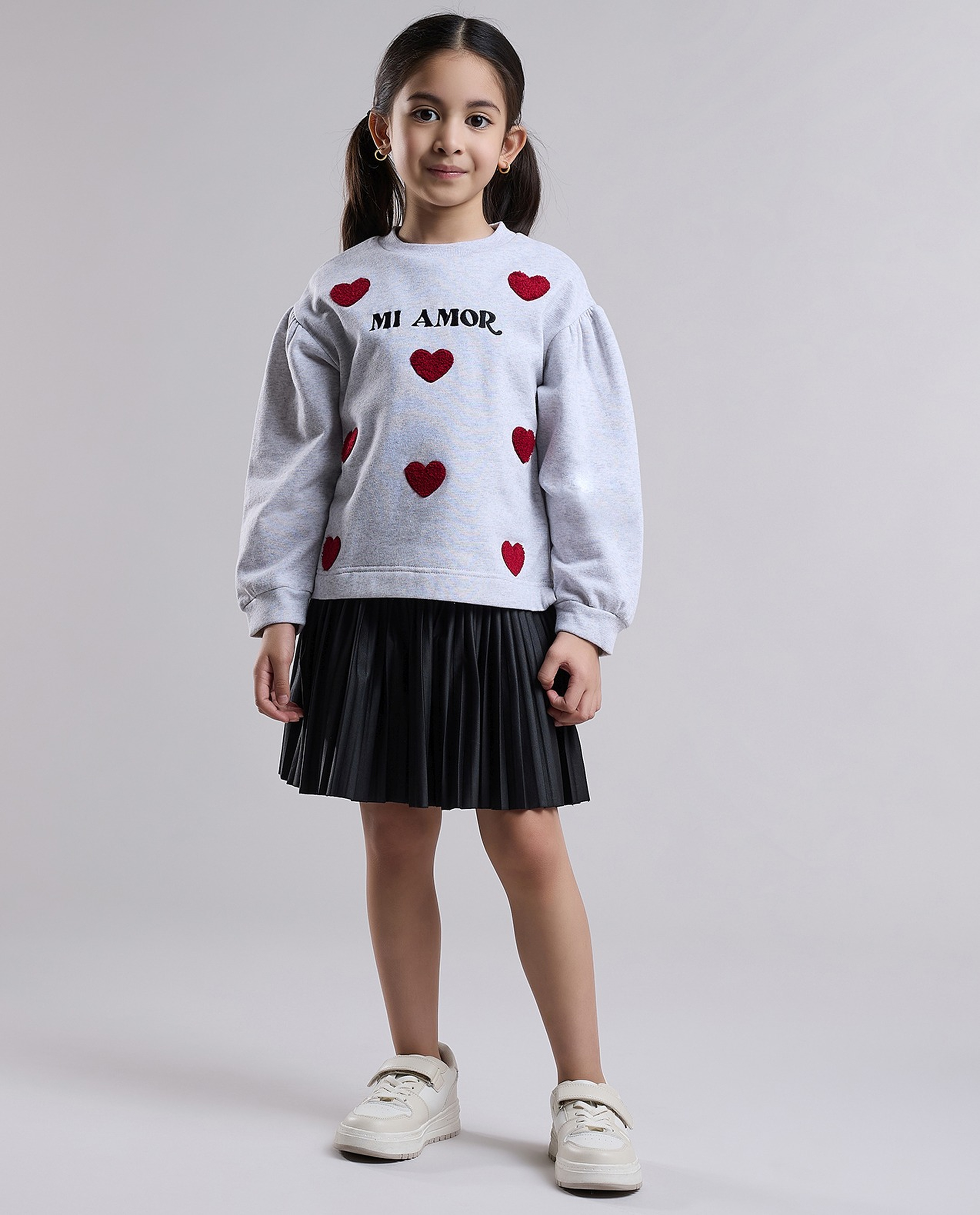 Printed Knit Dress with Crew Neck and Long Sleeves